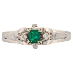 Kinsley  14k White Gold Ring with .35 ct Emerald-Cut Natural Emerald
