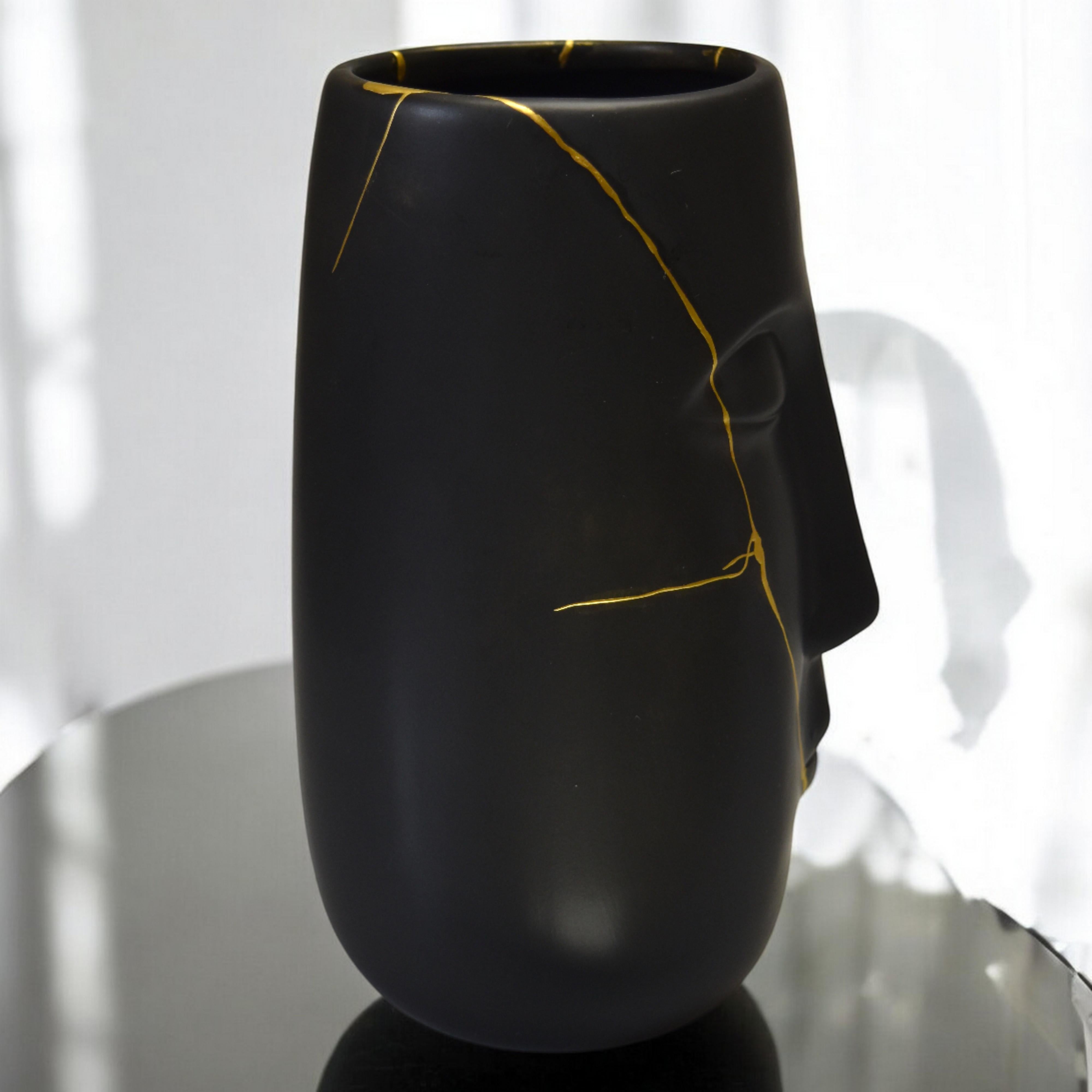 Francese Vaso Kintsugi Black face in vendita