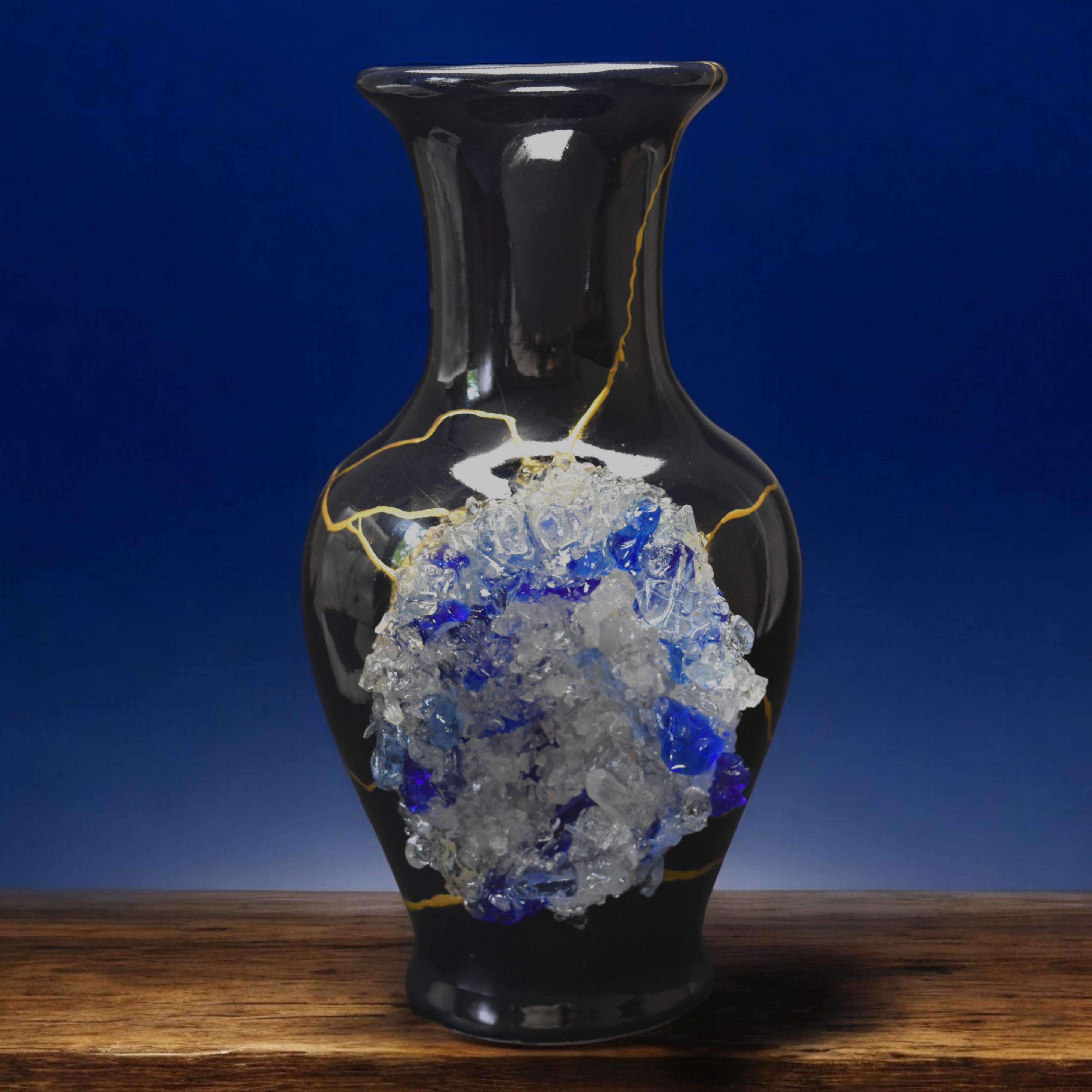 Oro Vaso di geodi blu Kintsugi in vendita