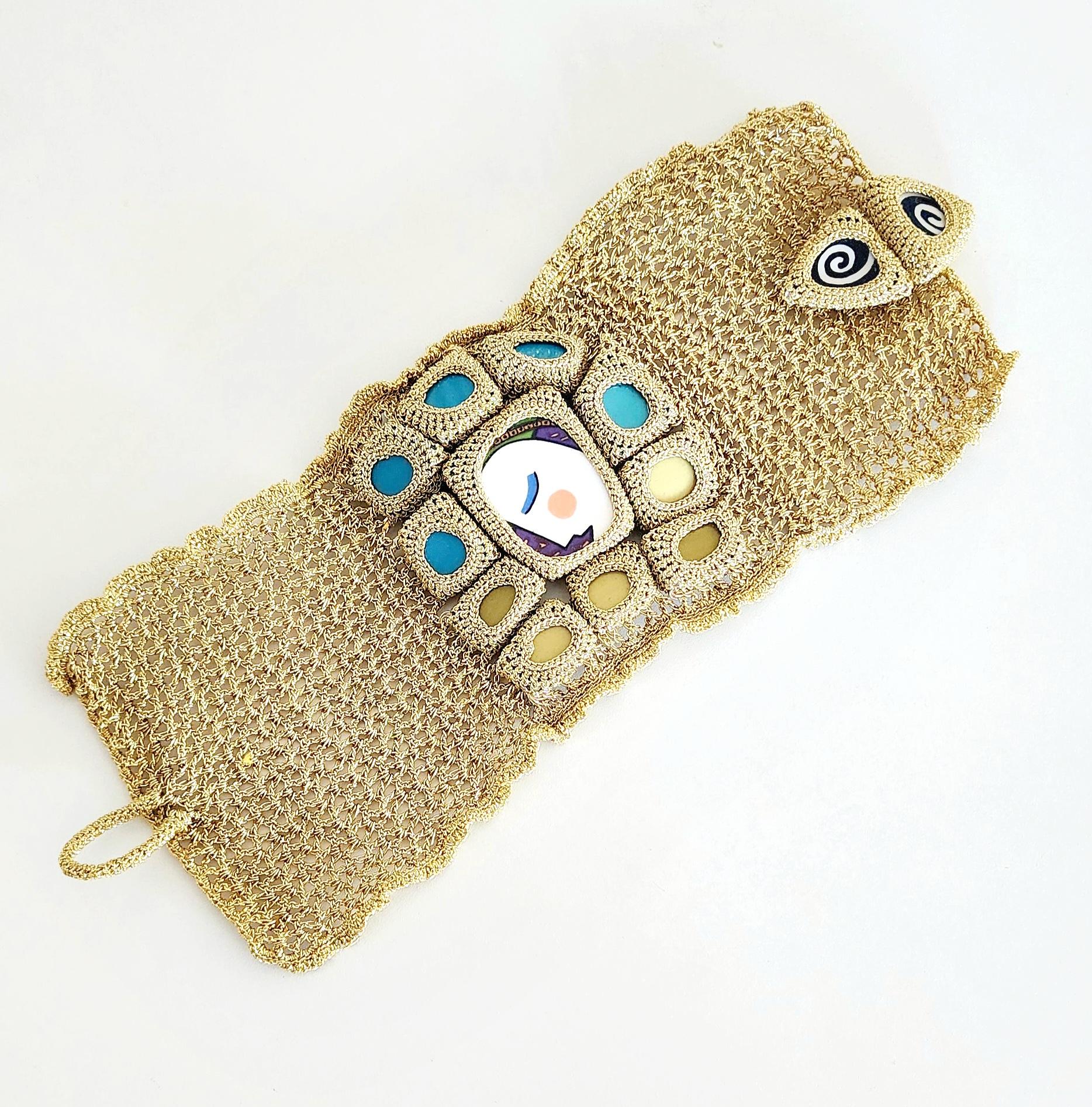 One of a kind cut ceramics crochet bracelet. This bracelet is a part of my Kintsugi collection. I had to smooth the sharp edges of each tile and then I crochet it with a golden smooth passing thread. Kintsugi comes from the Japanese Kin (gold) and