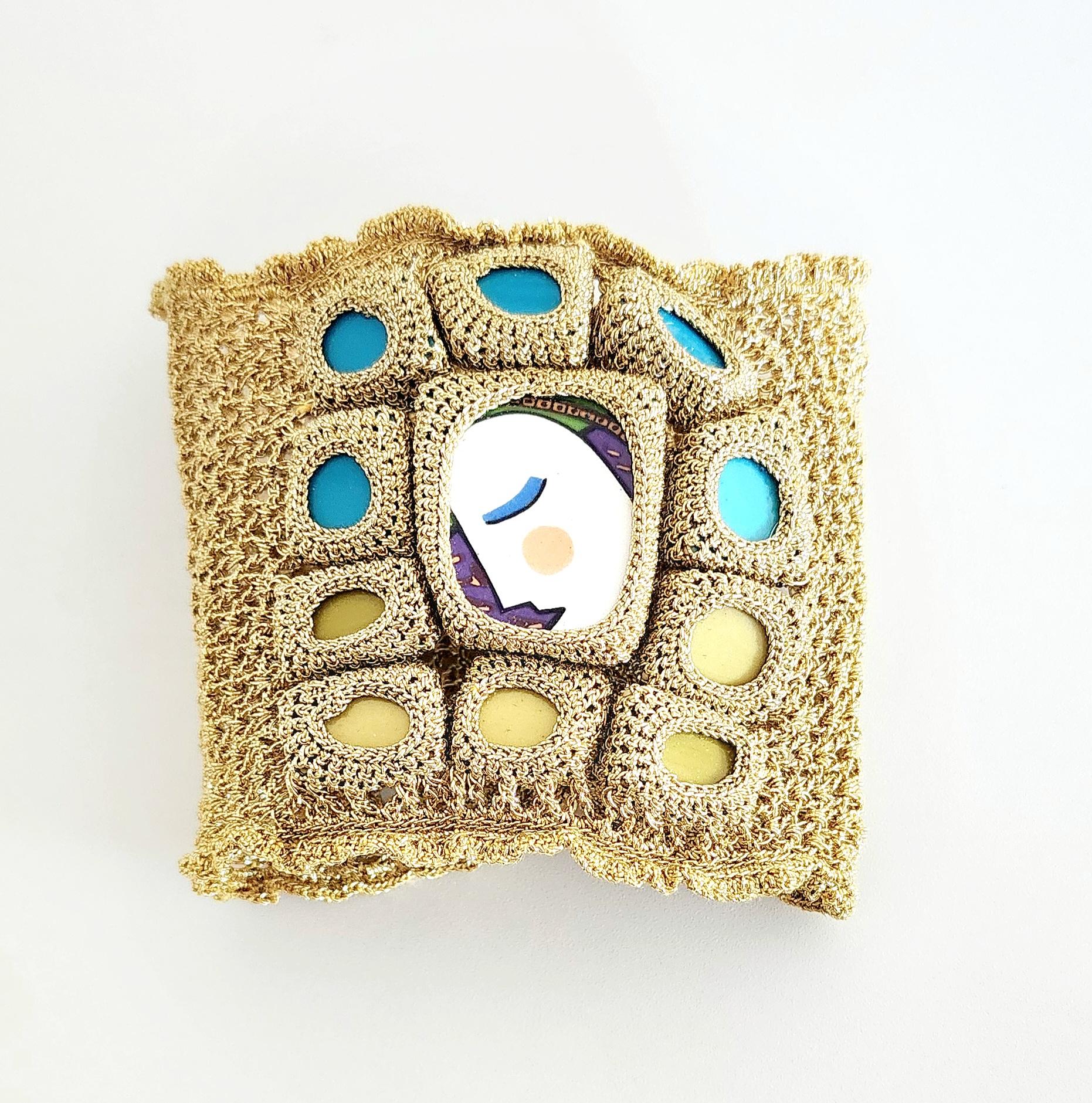 Artisan Kintsugi One Of A Kind Crochet Bracelet Ceramic Tiles Golden Thread For Sale