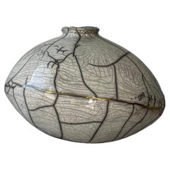 22k Gold Kintsugi-Repaired Raku Fired Decorative Moon Vase