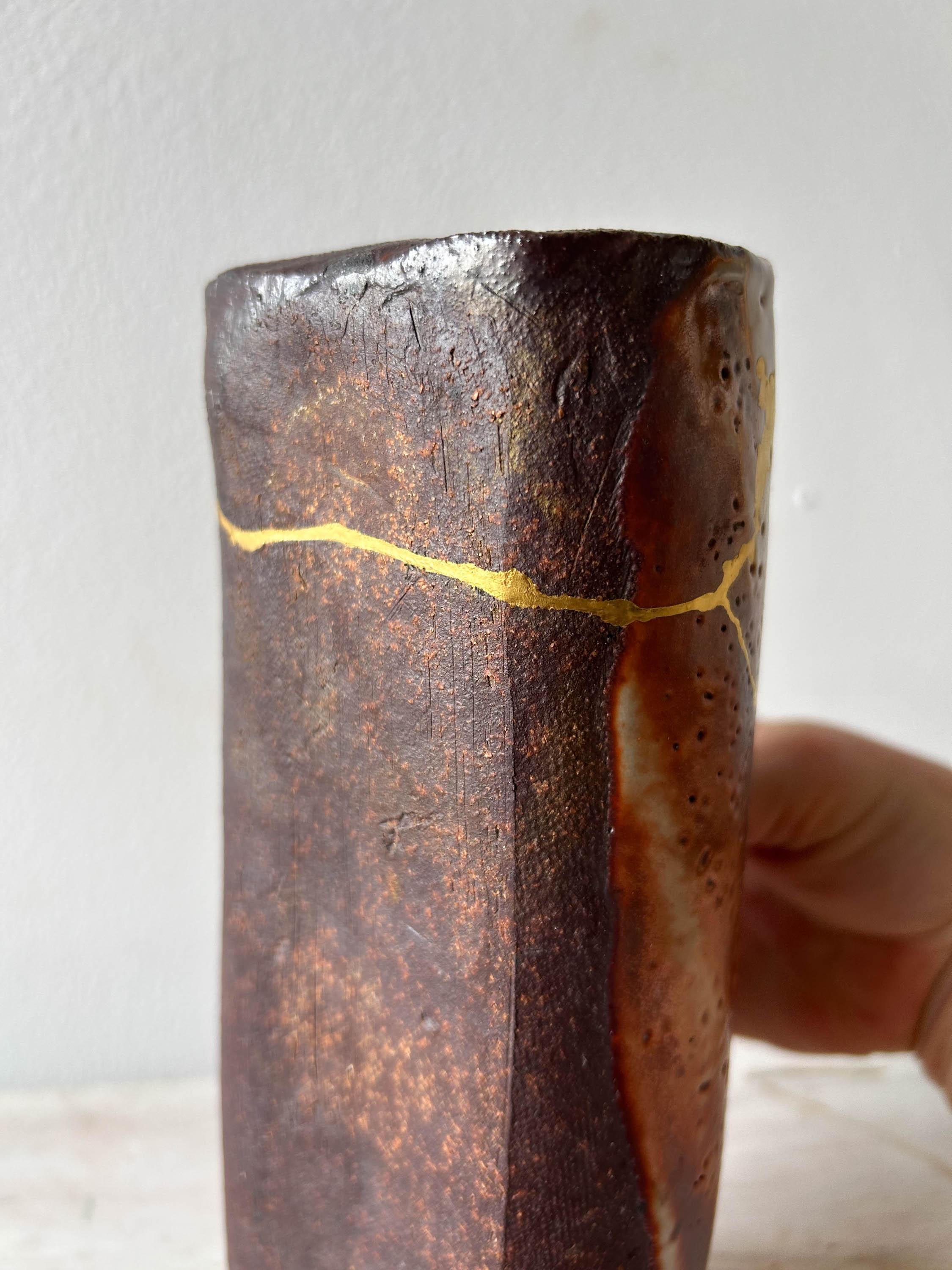 Fired Kintsugi-repaired Woodfired Long Vase For Sale