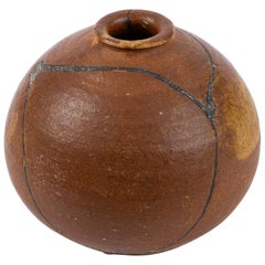 Vintage Kintsugi-Style Brown Glazed Weed Pot