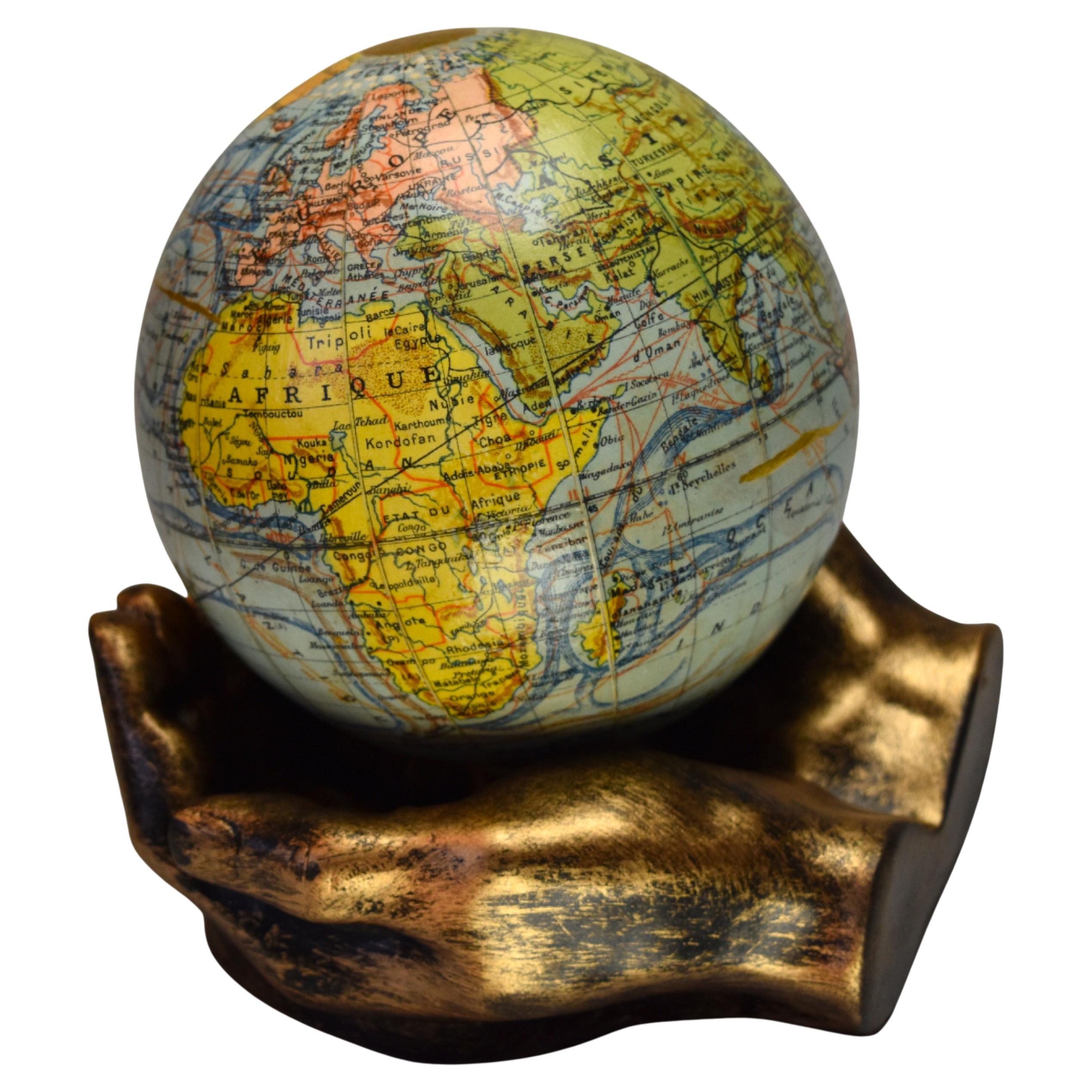 Globo terráqueo Kintsugi "J. Forest - 17 rue de Buci 17" , circa 1900
