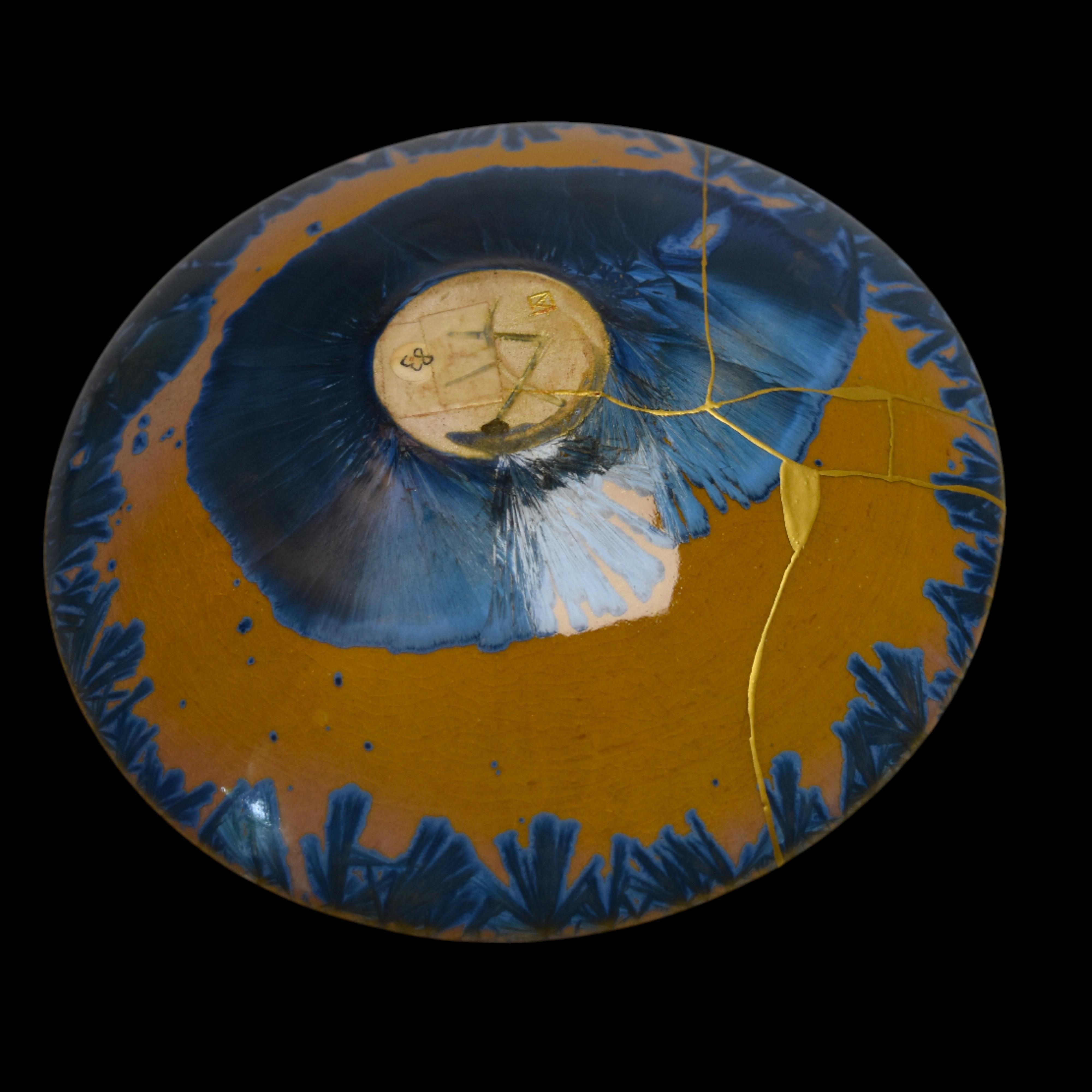 Cuenco Kintsugi turquesa de porcelana cristalizada en Excelente estado para la venta en MEAUX, FR