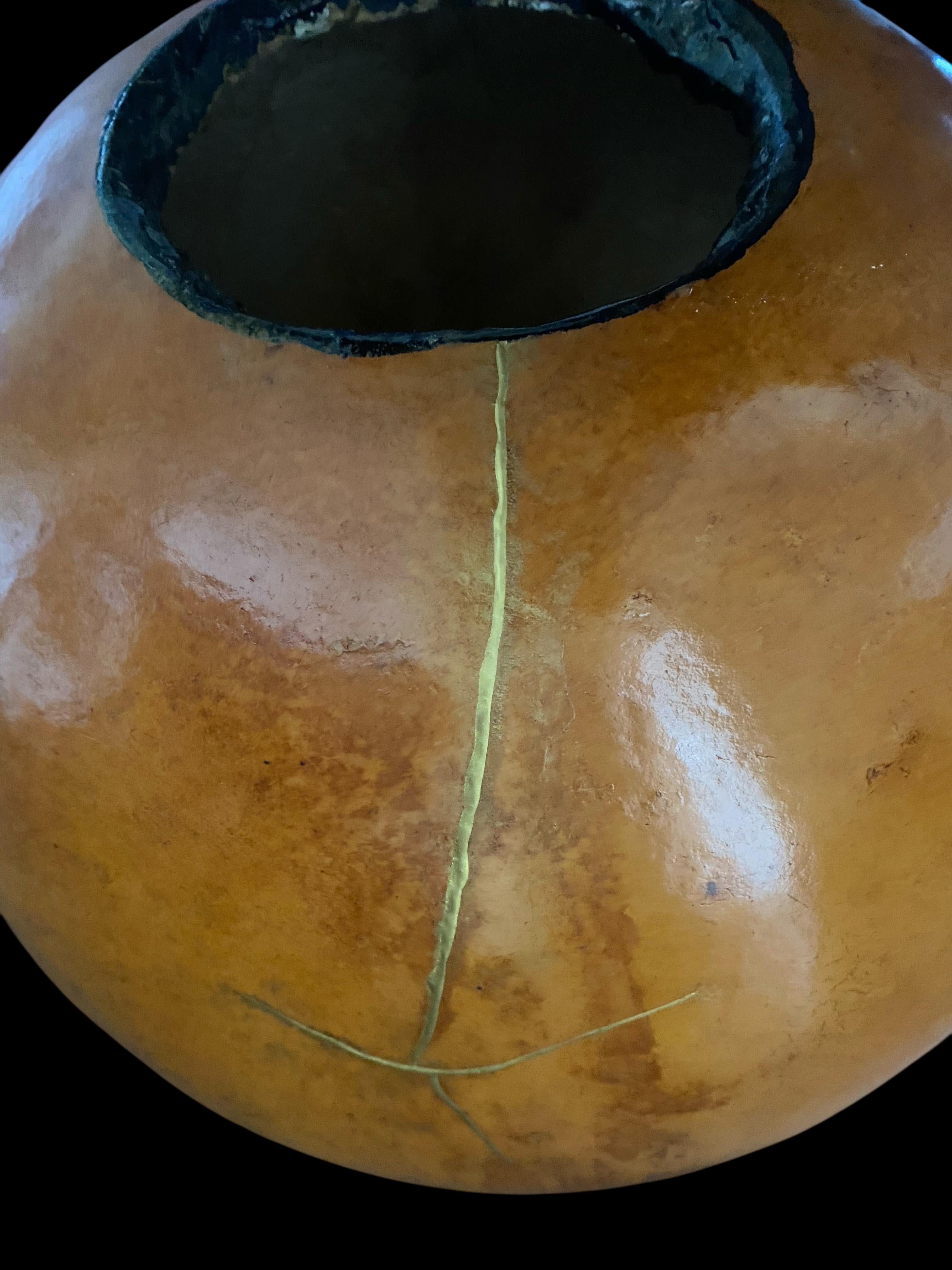 Gilt Kintsugi wood floor vase