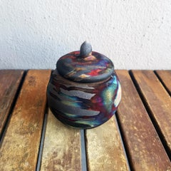 Kioku Small Ceramic Urn - Carbon Copper - Ceramic Raku Pottery