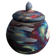 Petite urne en céramique Kioku - Cuivre au carbone - Poterie Raku