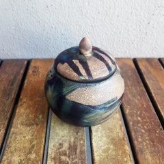 Kioku Small Ceramic Urn, Half Copper Matte, Ceramic Raku Pottery