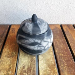 Kioku Small Ceramic Urn, Smoked Raku, Ceramic Raku Pottery