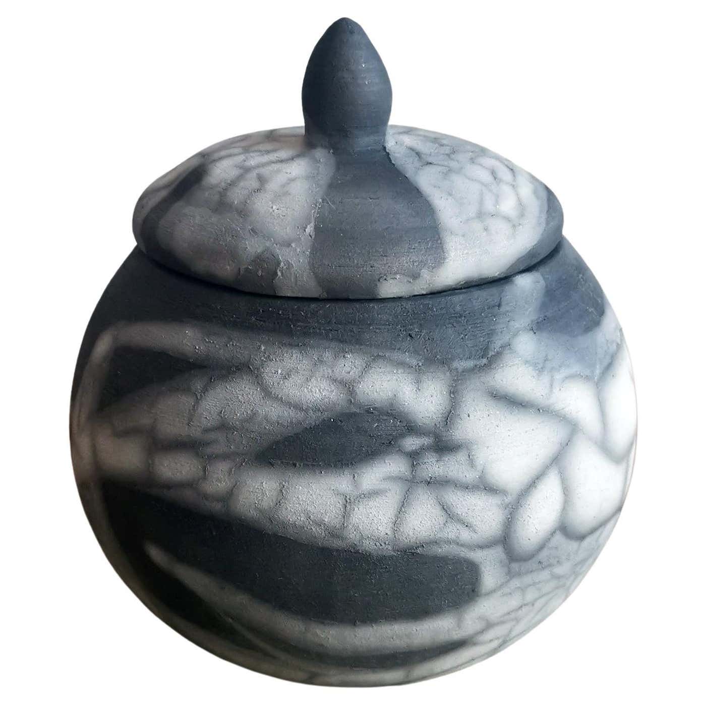 Kioku Small Ceramic Urn, Smoked Raku, Ceramic Raku Pottery For Sale at ...