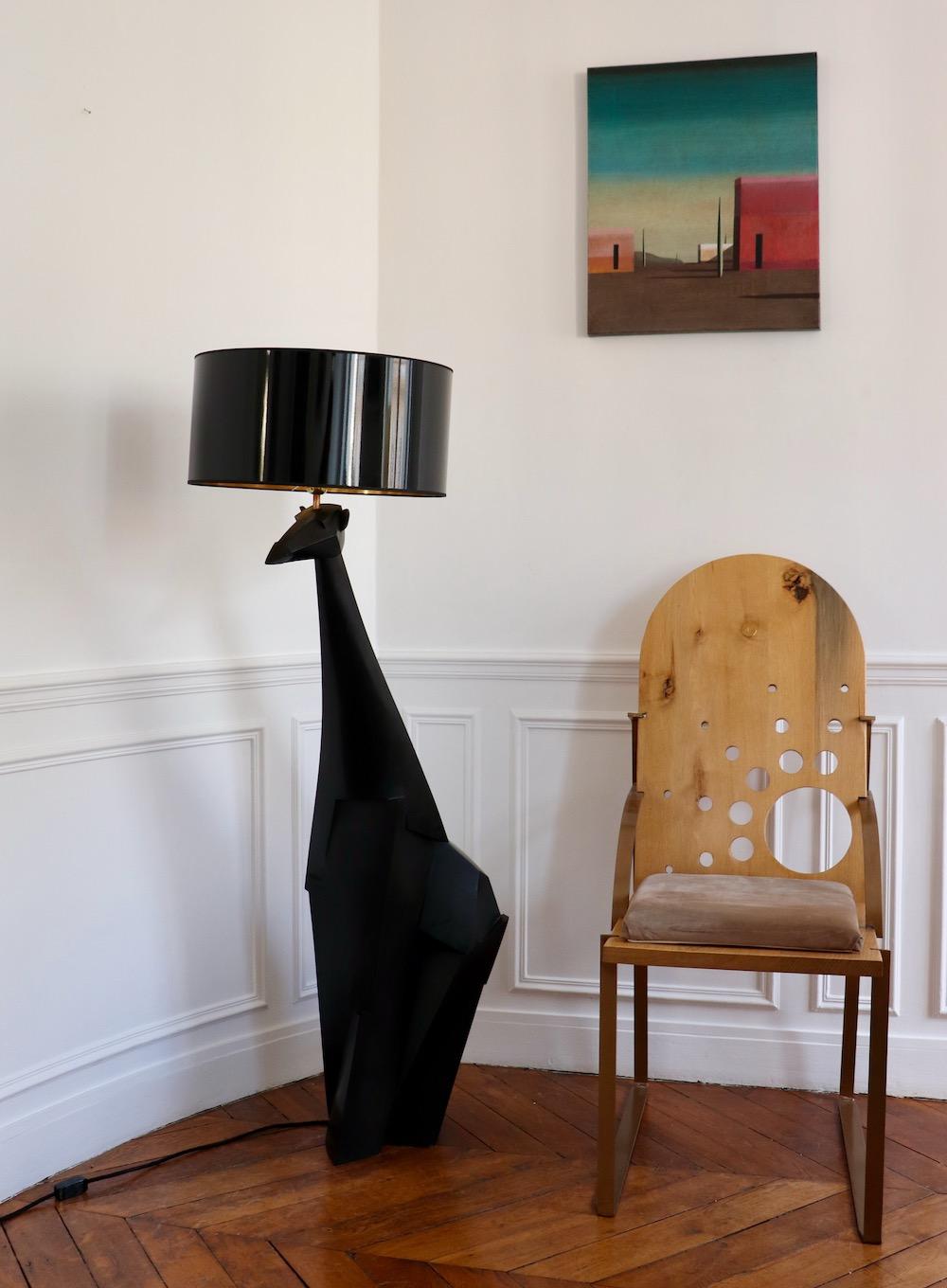 French Kiotika 'Lamp' by Jacques Owczarek, Giraffe Bronze Sculpture and Lamp For Sale