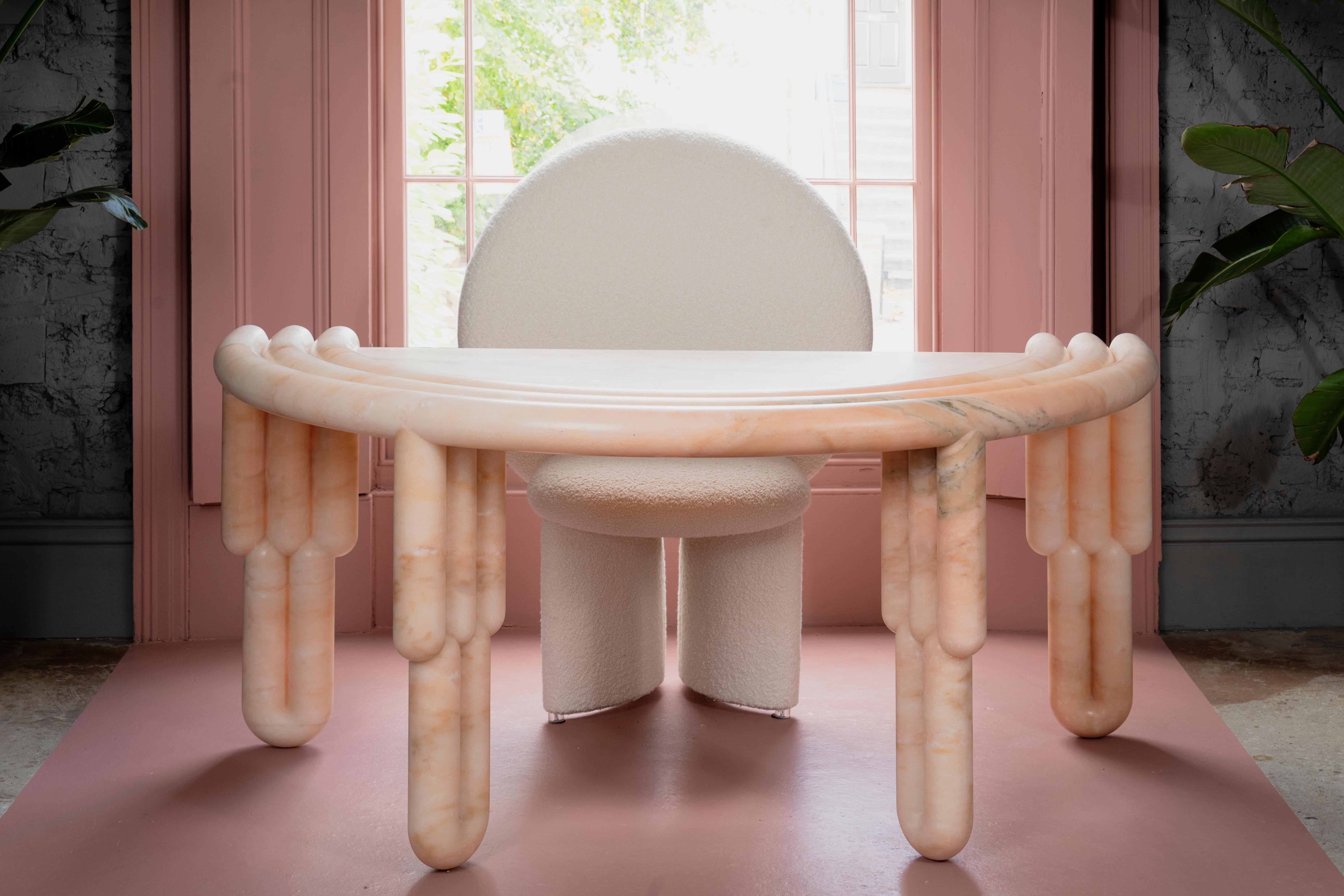 Modern Sculptural Kipferl Desk by Lara Bohinc in Pink Rosa Portugalo Marble, in stock For Sale