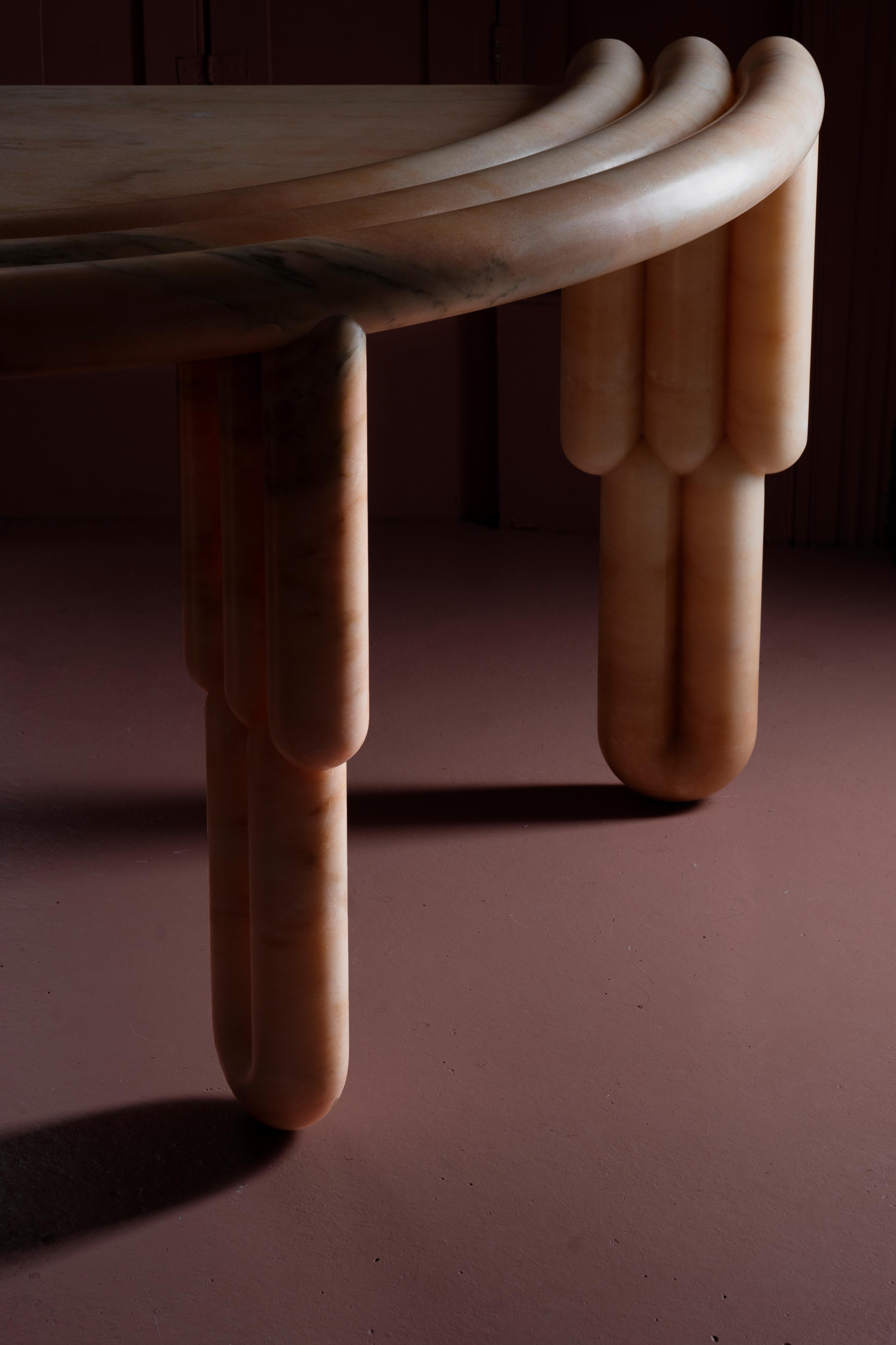 Kipferl Desk, Sculptural, Modern, Rounded, Pink Marble For Sale 3