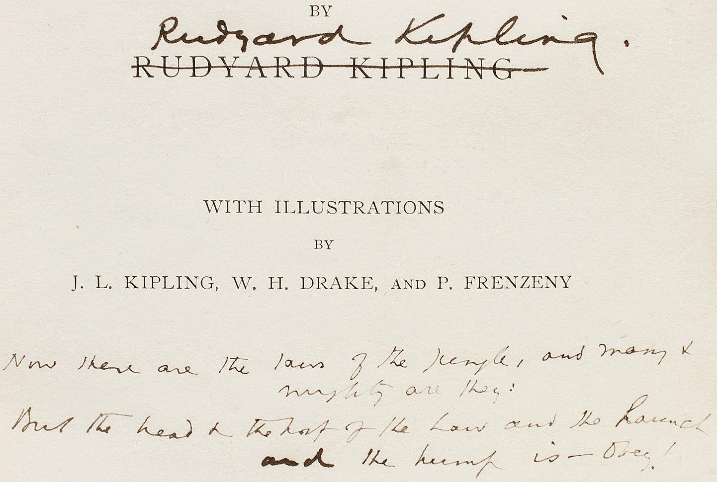 KIPLING. Jungle Book. Second Jungle Book. JUNGLE BOOK SIGNED WITH A 4 LINE QUOTE In Good Condition For Sale In Hillsborough, NJ