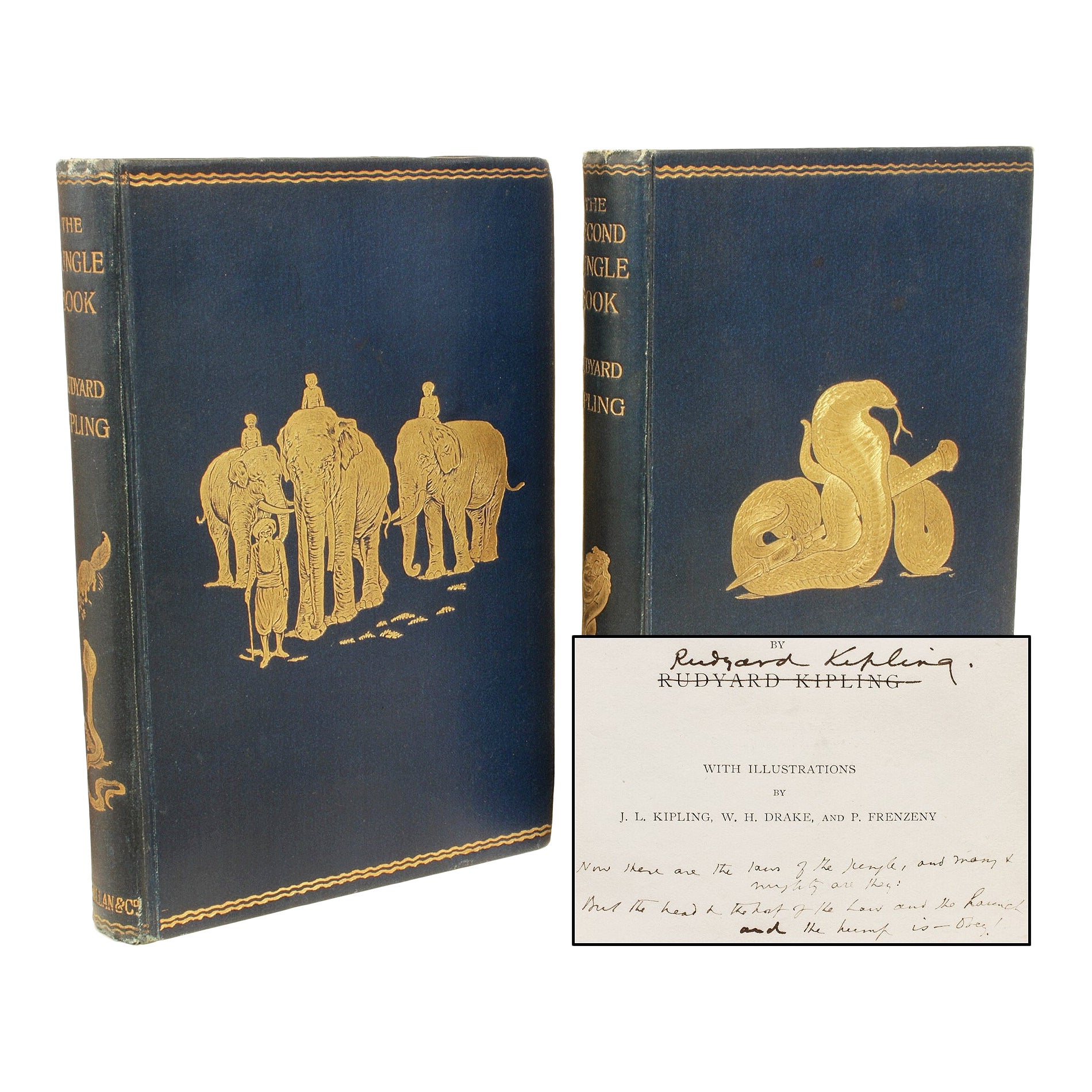 KIPLING. Jungle Book. Second Jungle Book. JUNGLE BOOK SIGNED WITH A 4 LINE QUOTE For Sale