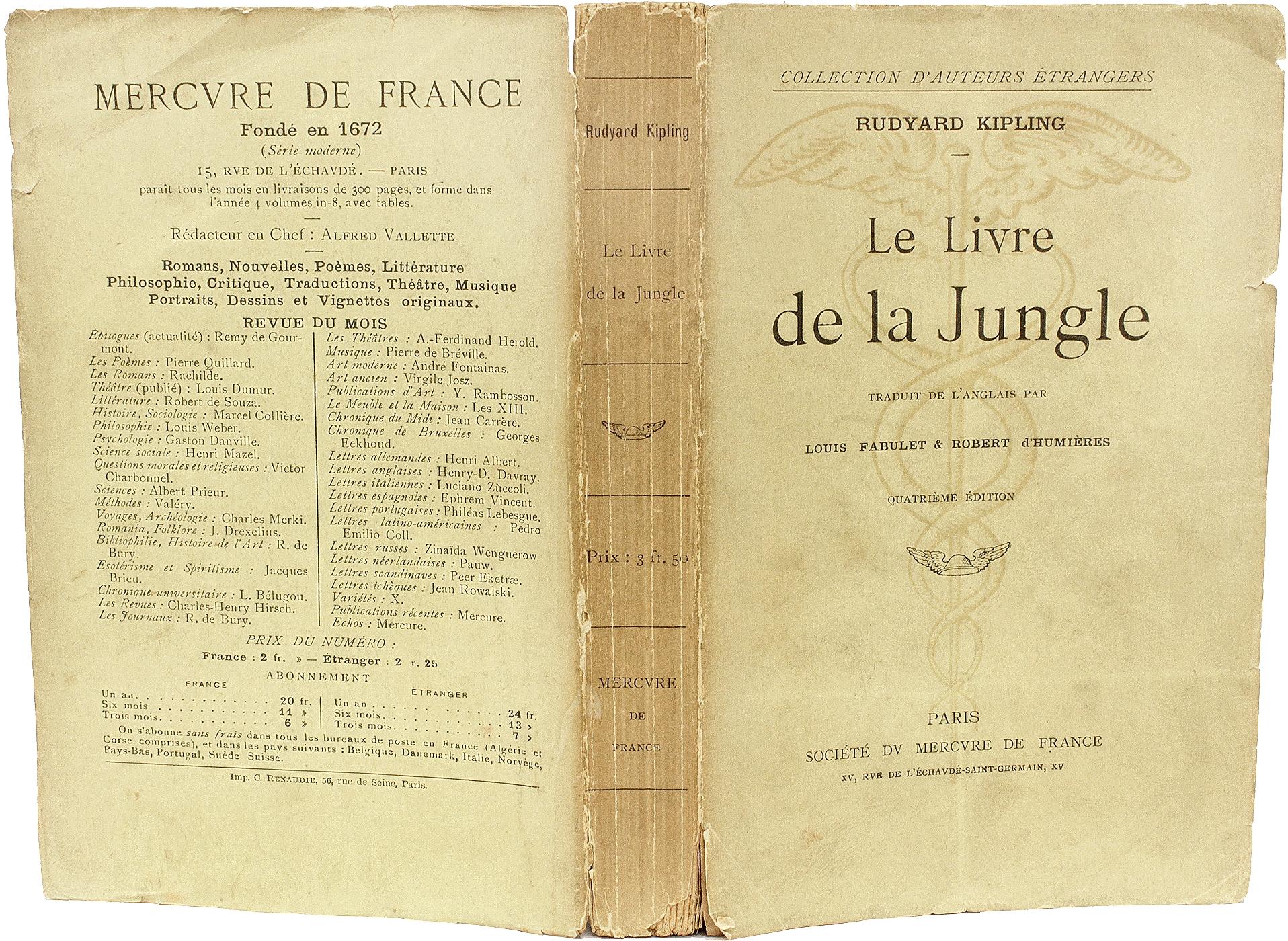 Fin du XIXe siècle KIPLING. Le Livre de la Jungle. Troisième et première ÉDITIONS FRANÇAIS INSCRITES ! en vente