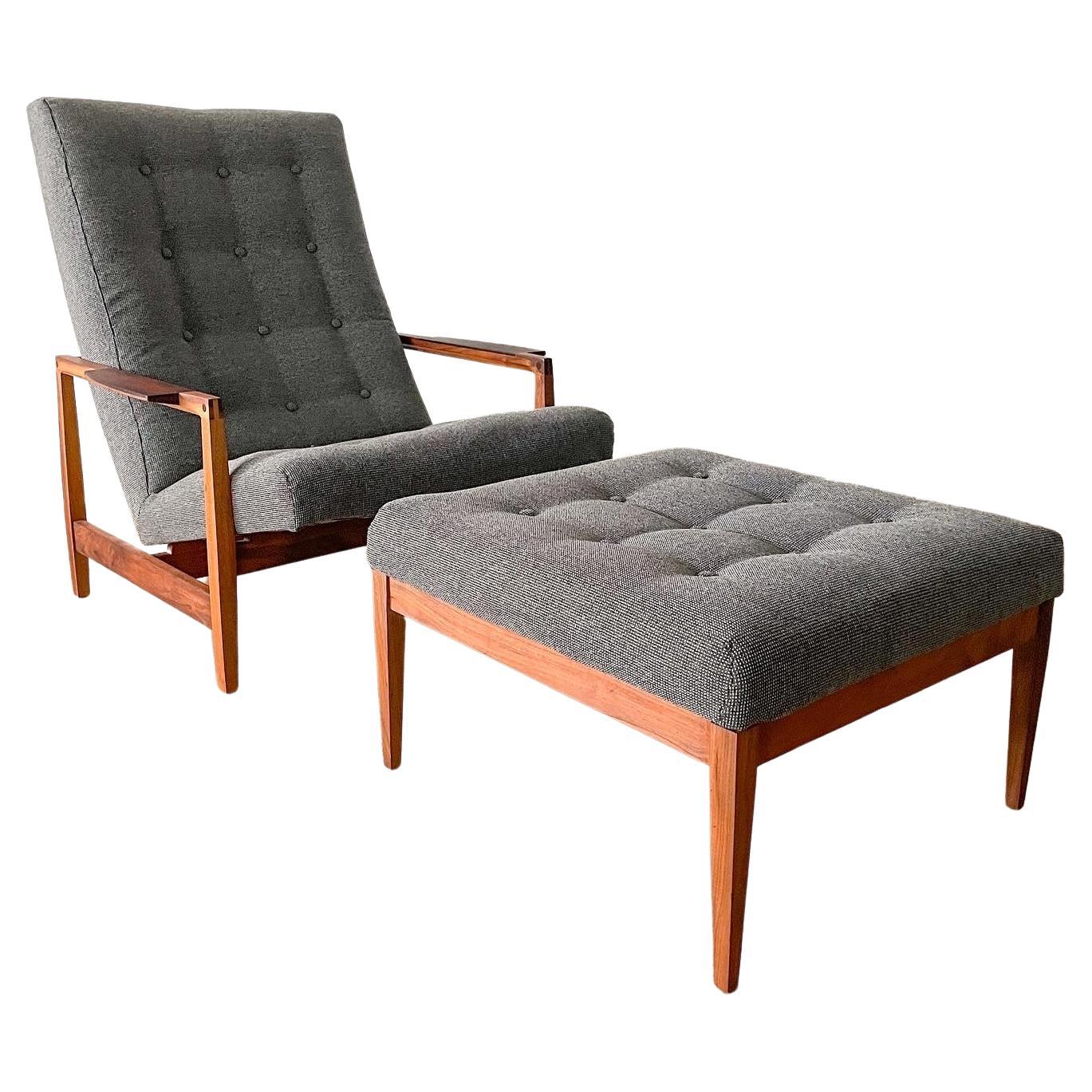 Kipp Stewart Rosewood and Walnut Lounge Chair and Ottoman For Sale