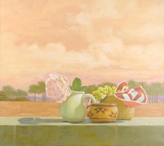 "Desert Rose" - Still Life on a Retaining Wall with Landscape in the Background