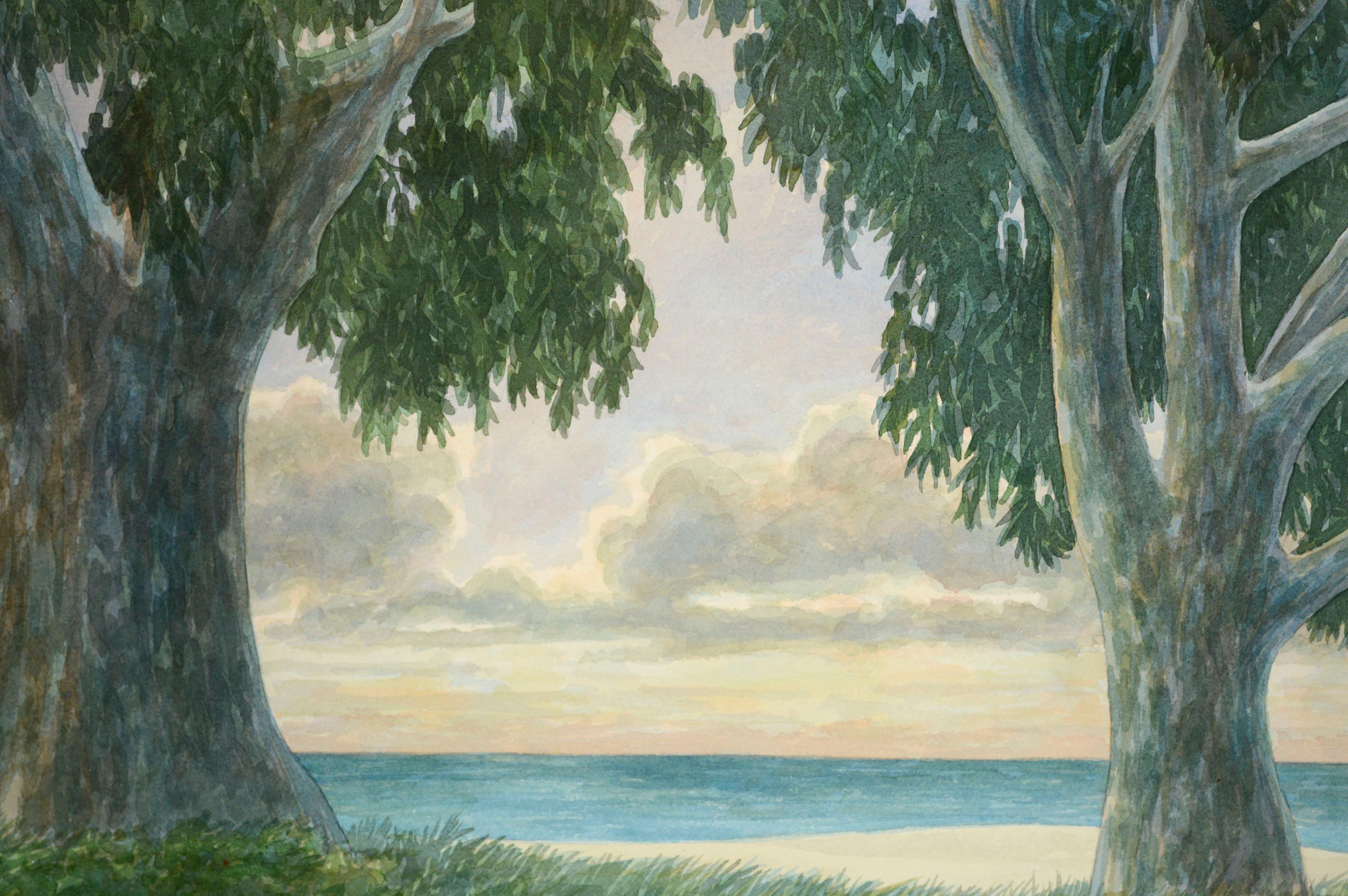 Eucaliptos, paisaje costero al atardecer Acuarela de Kipp Stewart en venta 3