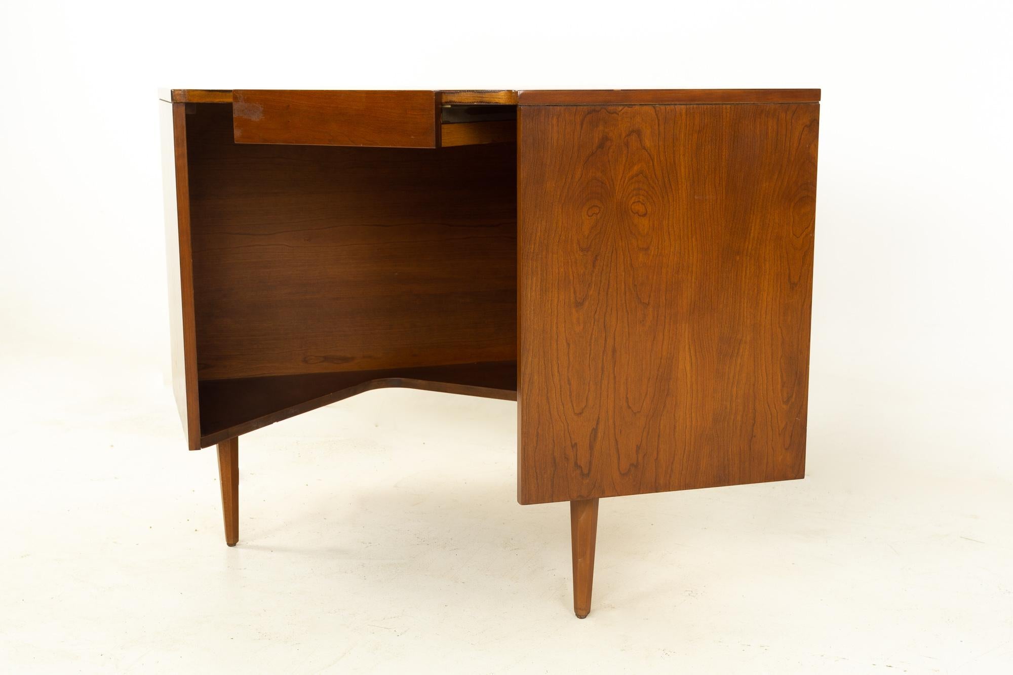Kipp Stewart American Design Foundation Mid Century solid cherry corner desk
This desk measures: 47.5 wide x 36.25 deep x 22.25 inches high

All pieces of furniture can be had in what we call restored vintage condition. That means the piece is