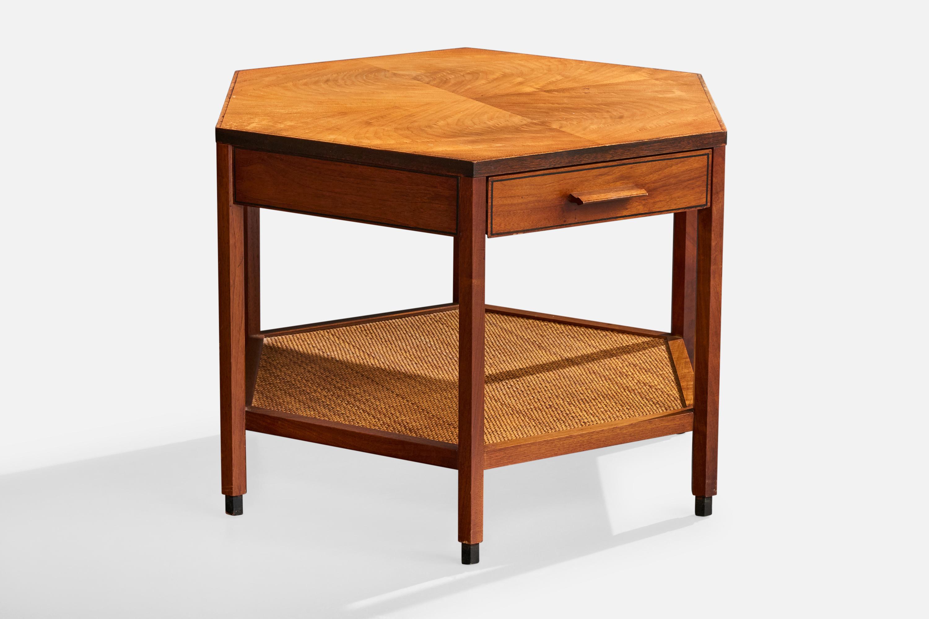 Mid-Century Modern Kipp Stewart And Stewart MacDougal, Side Table, Walnut, Cane, USA, 1950s