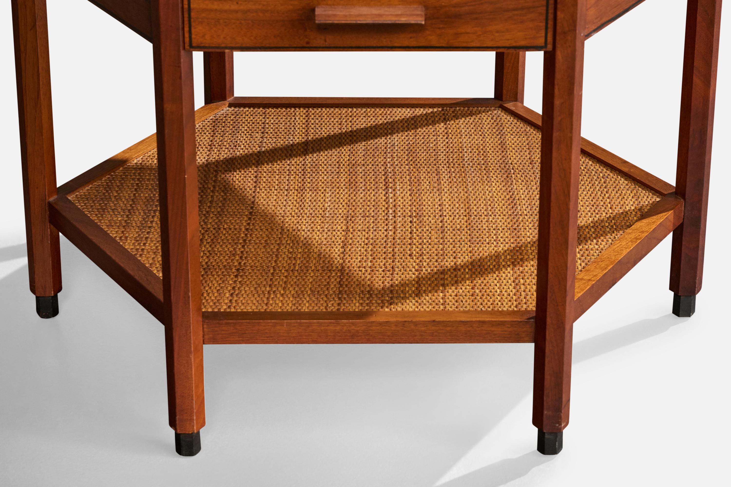 Kipp Stewart And Stewart MacDougal, Side Table, Walnut, Cane, USA, 1950s In Good Condition In High Point, NC
