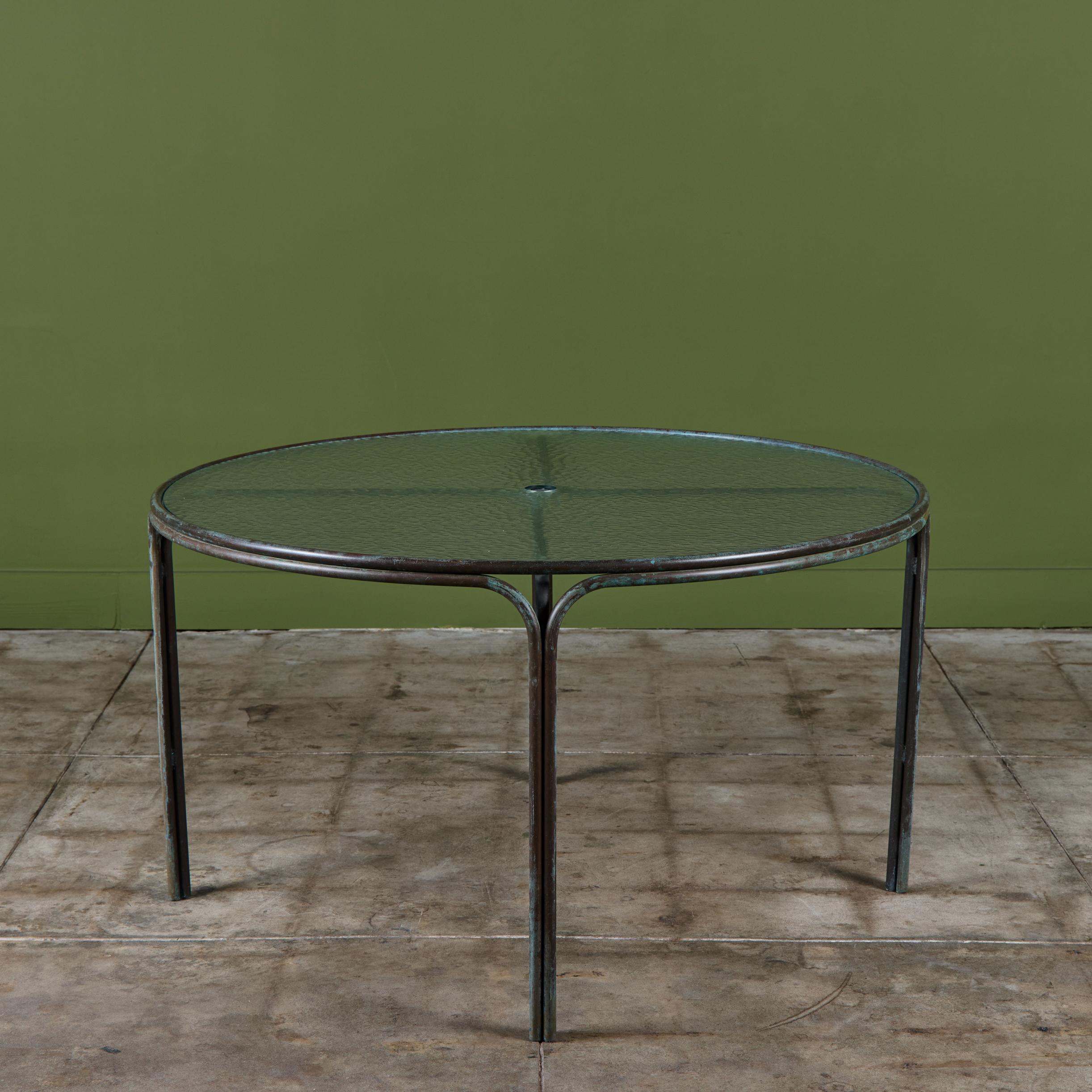 Mid-Century Modern Kipp Stewart Bronze Patio Dining Table with Umbrella Hole for Terra For Sale
