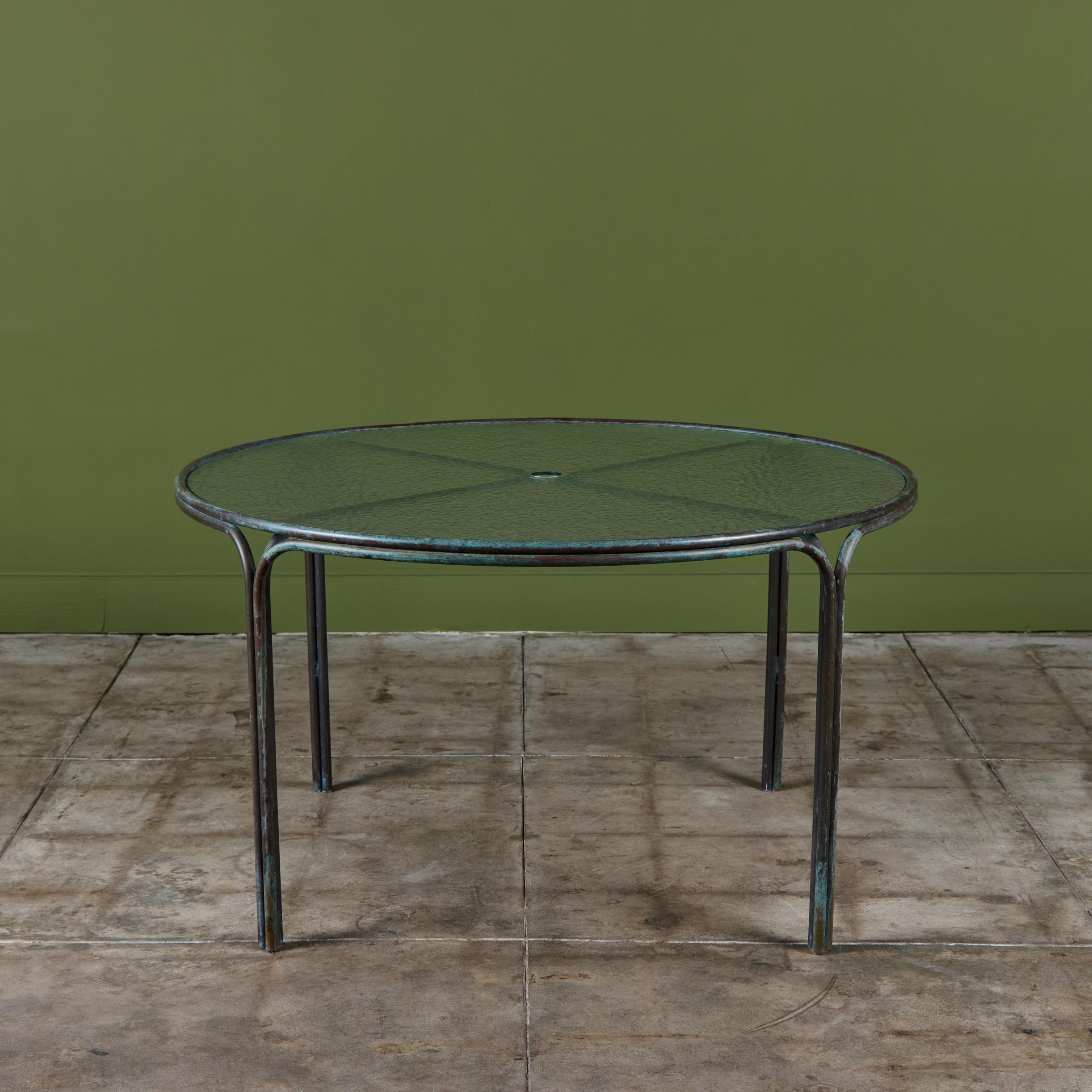 American Kipp Stewart Bronze Patio Dining Table with Umbrella Hole for Terra For Sale