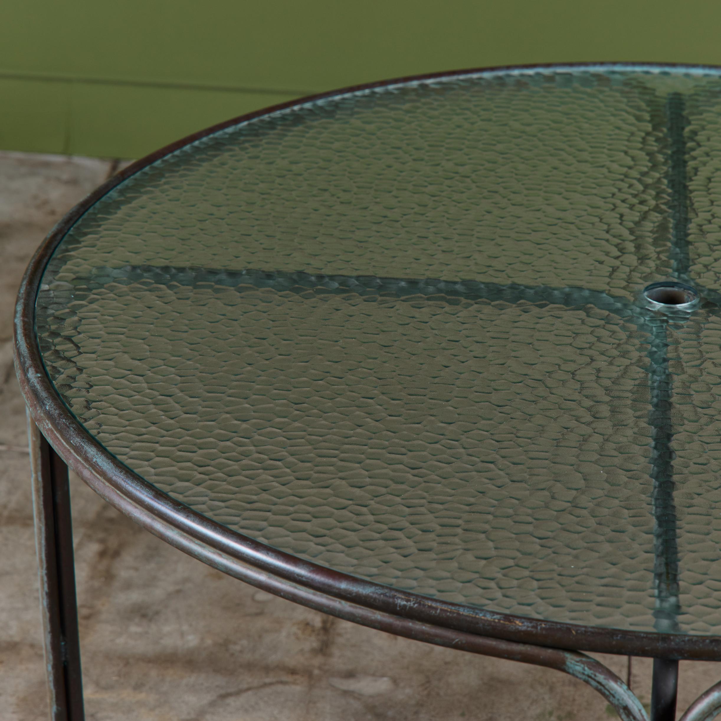 Late 20th Century Kipp Stewart Bronze Patio Dining Table with Umbrella Hole for Terra For Sale