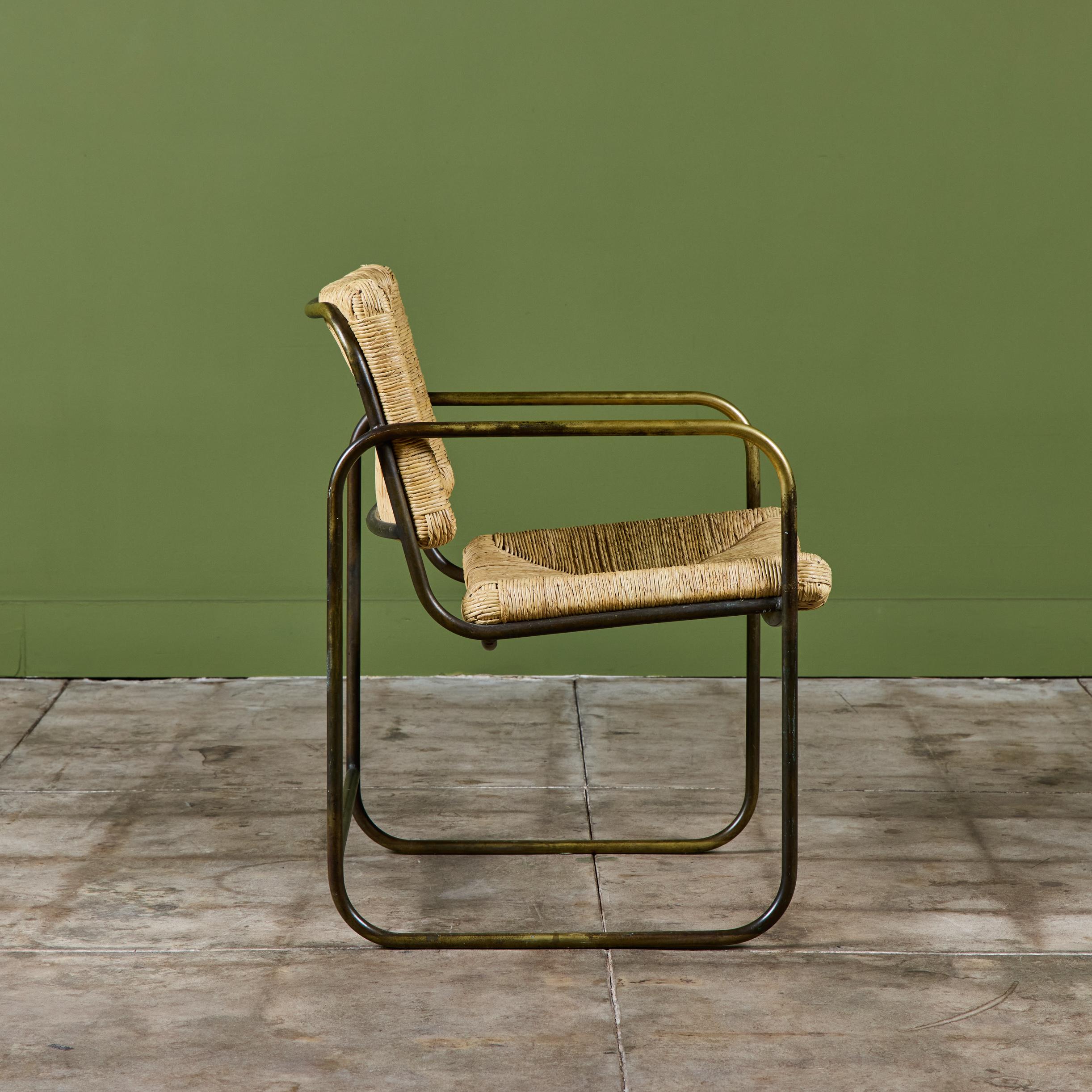 Kipp Stewart Silla de comedor tejida en tubo de bronce para patio Terra Estadounidense en venta