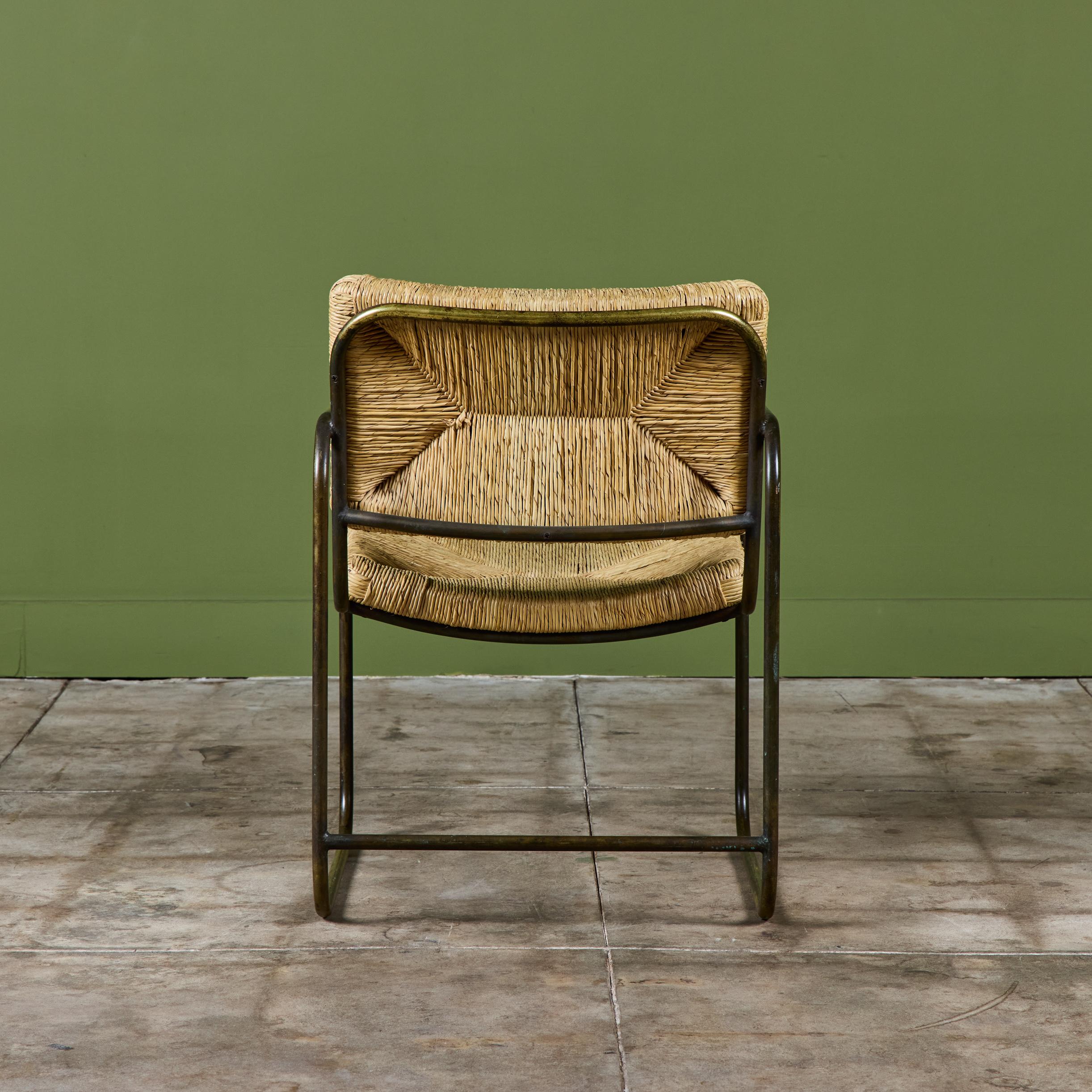 Kipp Stewart Silla de comedor tejida en tubo de bronce para patio Terra finales del siglo XX en venta