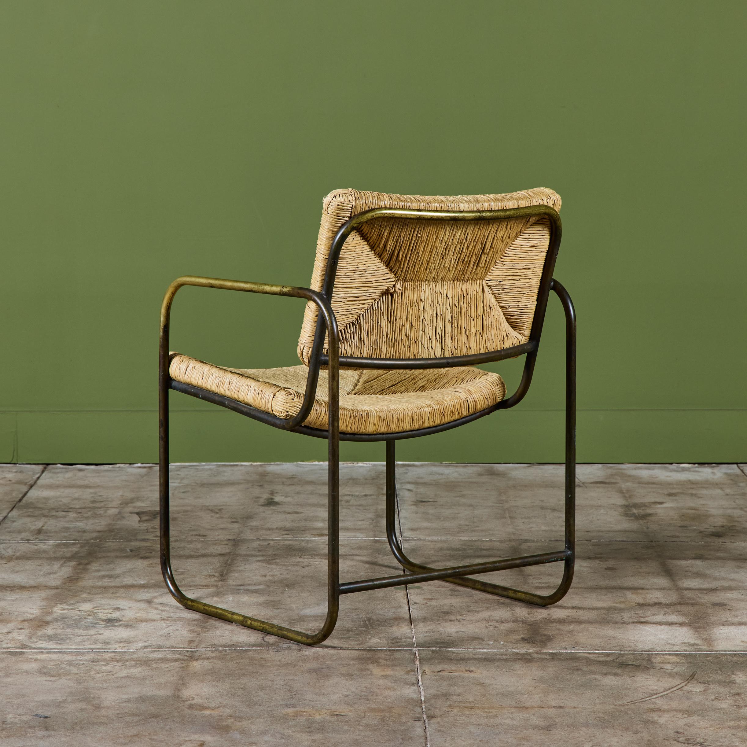 Kipp Stewart Silla de comedor tejida en tubo de bronce para patio Terra Bronce en venta