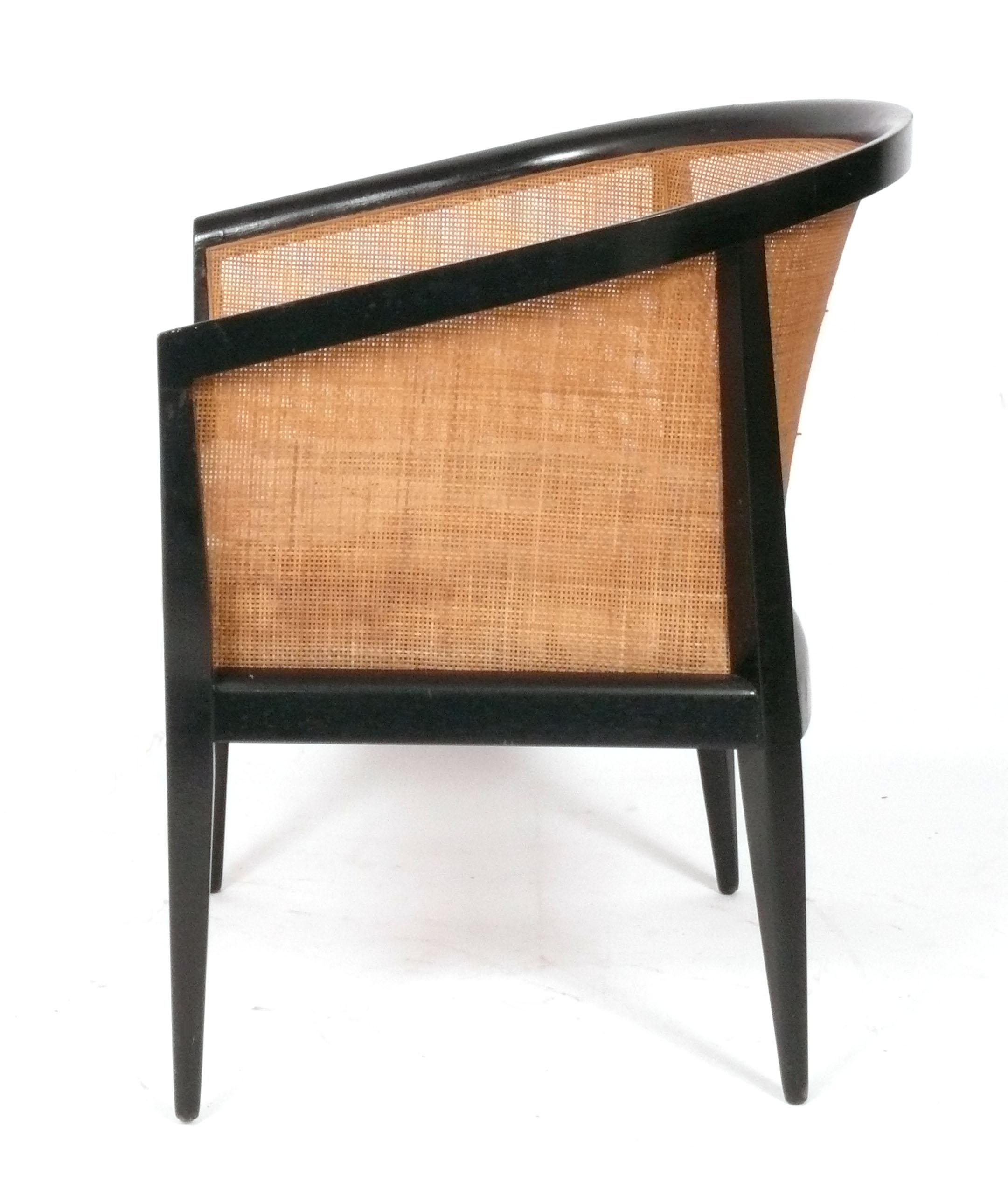 Mid-Century Modern Kipp Stewart Caned Lounge Chairs Mid Century Modern Refinished Reupholstered For Sale