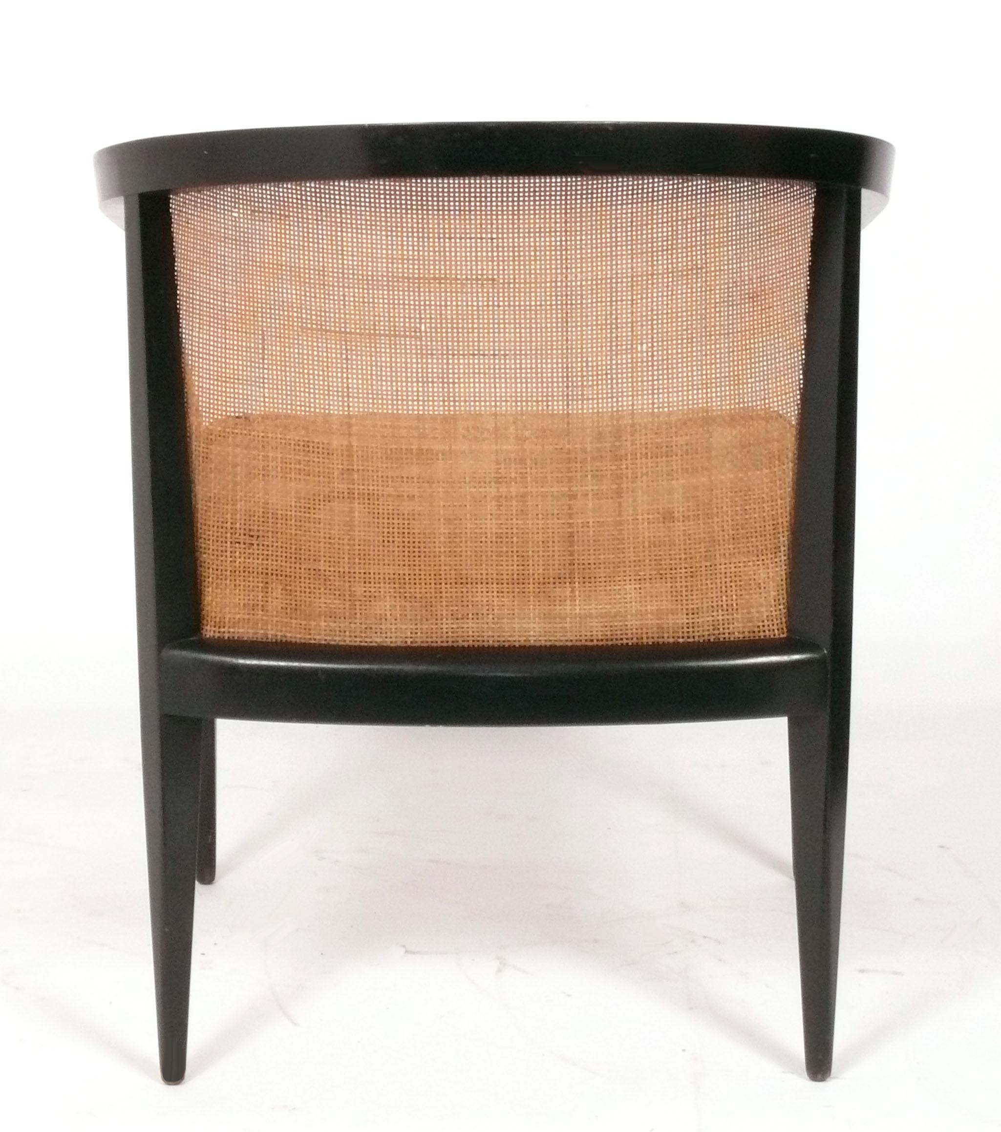 American Kipp Stewart Caned Lounge Chairs Mid Century Modern Refinished Reupholstered For Sale