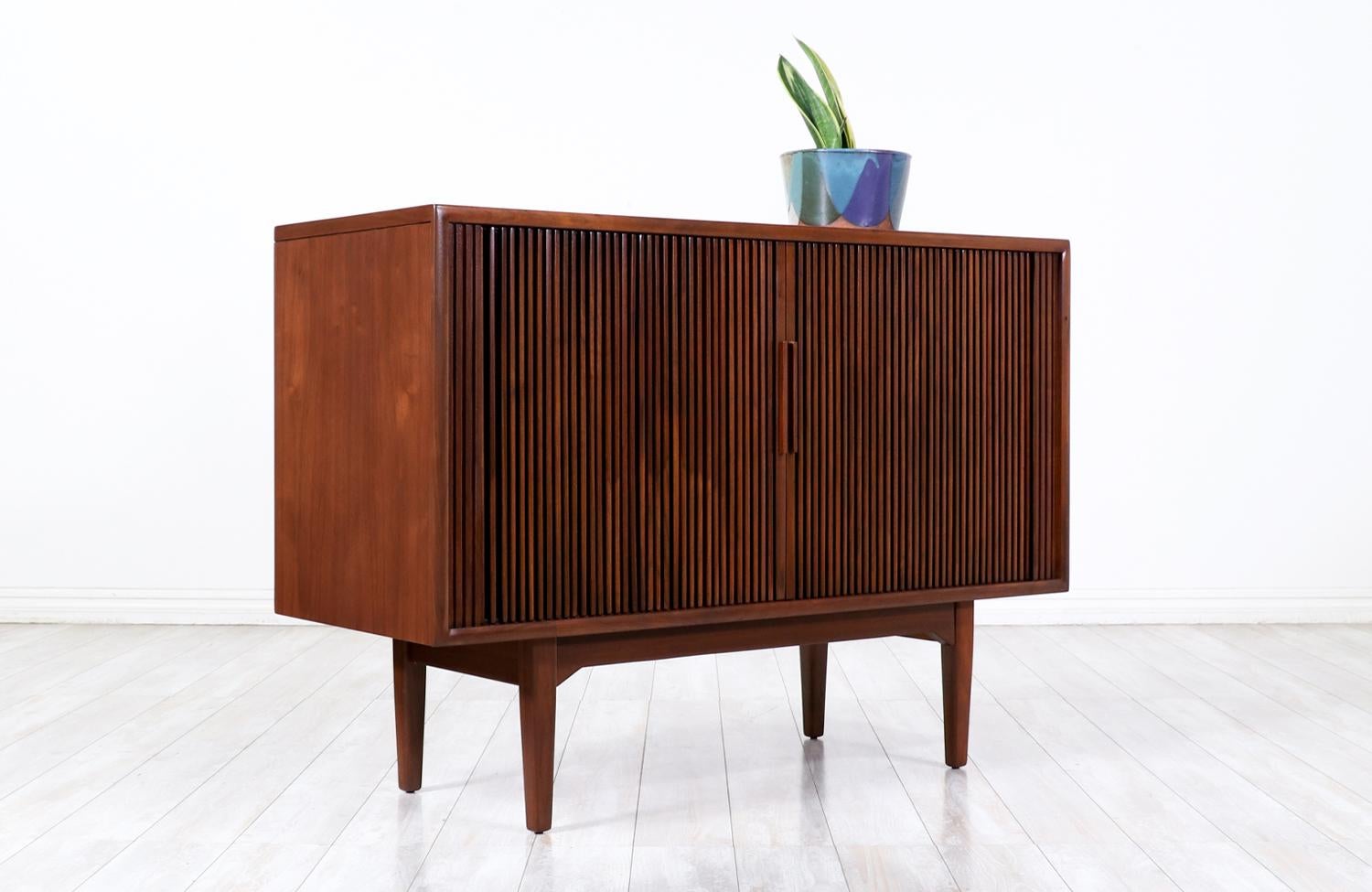 American Kipp Stewart “Declaration” Walnut Tambour-Door Credenza for Drexel