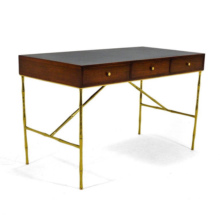 Kipp Stewart Desk with Brass Bamboo Form Legs by Directional at 1stDibs