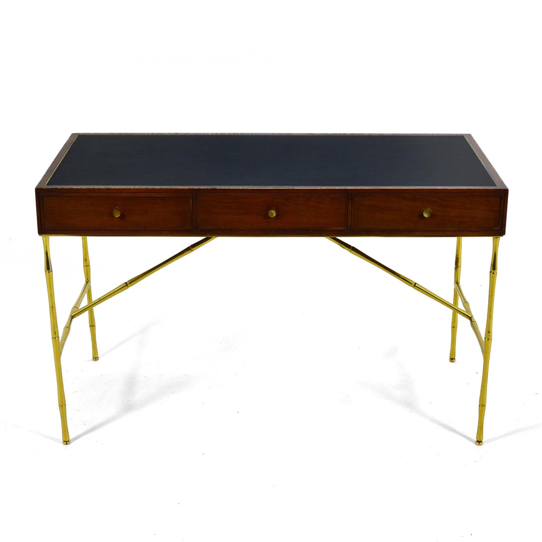 Mid-Century Modern Kipp Stewart Desk with Brass Bamboo Form Legs by Directional
