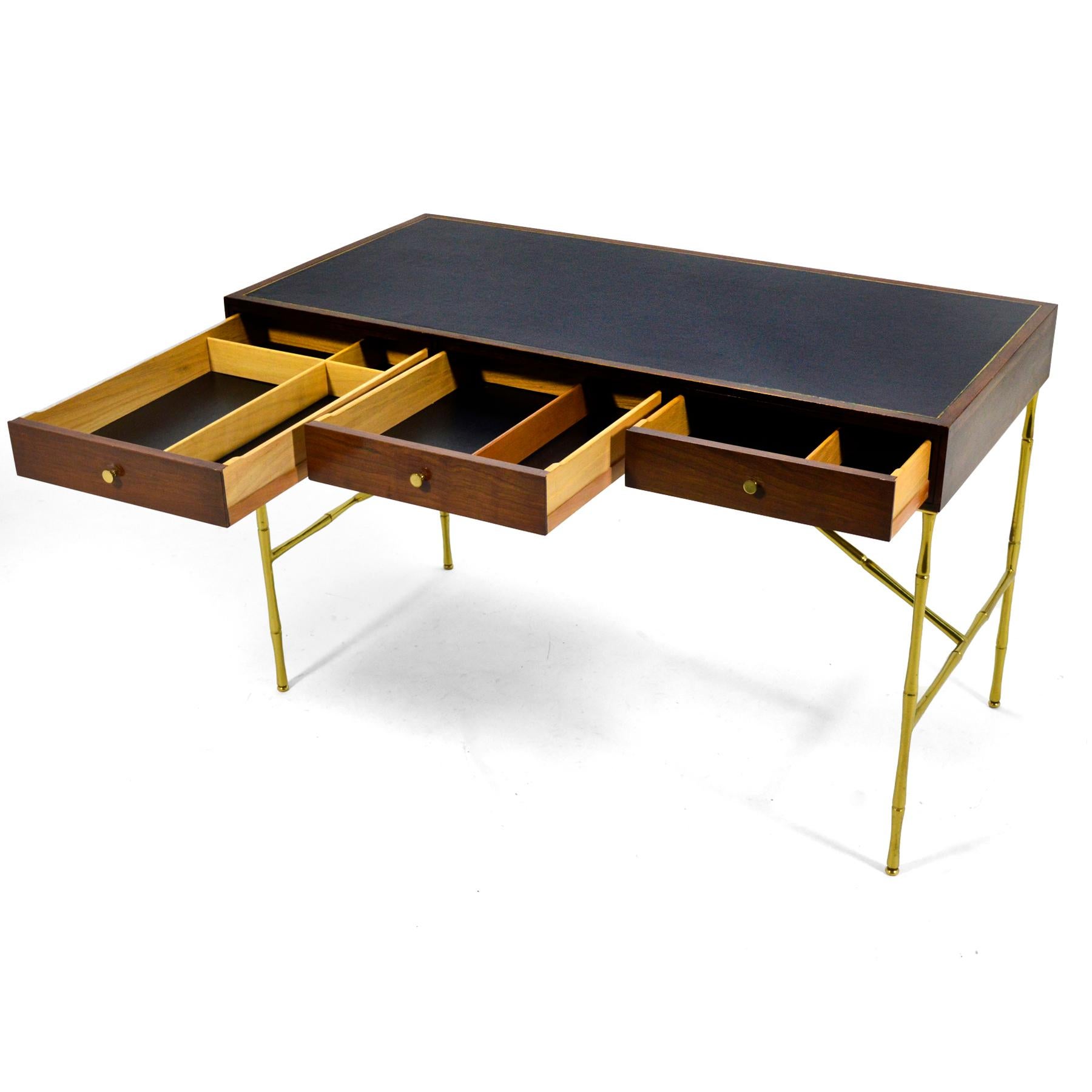Kipp Stewart Desk with Brass Bamboo Form Legs by Directional In Good Condition In Highland, IN