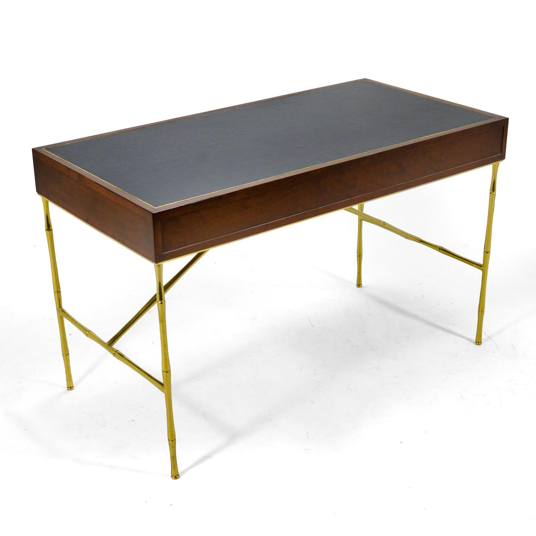 Mid-20th Century Kipp Stewart Desk with Brass Bamboo Form Legs by Directional