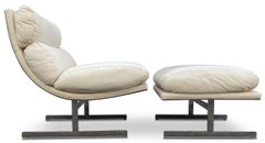 Kipp Stewart Directional Original Leather Stainless Steel Lounge Chair Ottoman