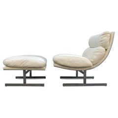 Kipp Stewart Directional Original Leather Stainless Steel Lounge Chair Ottoman