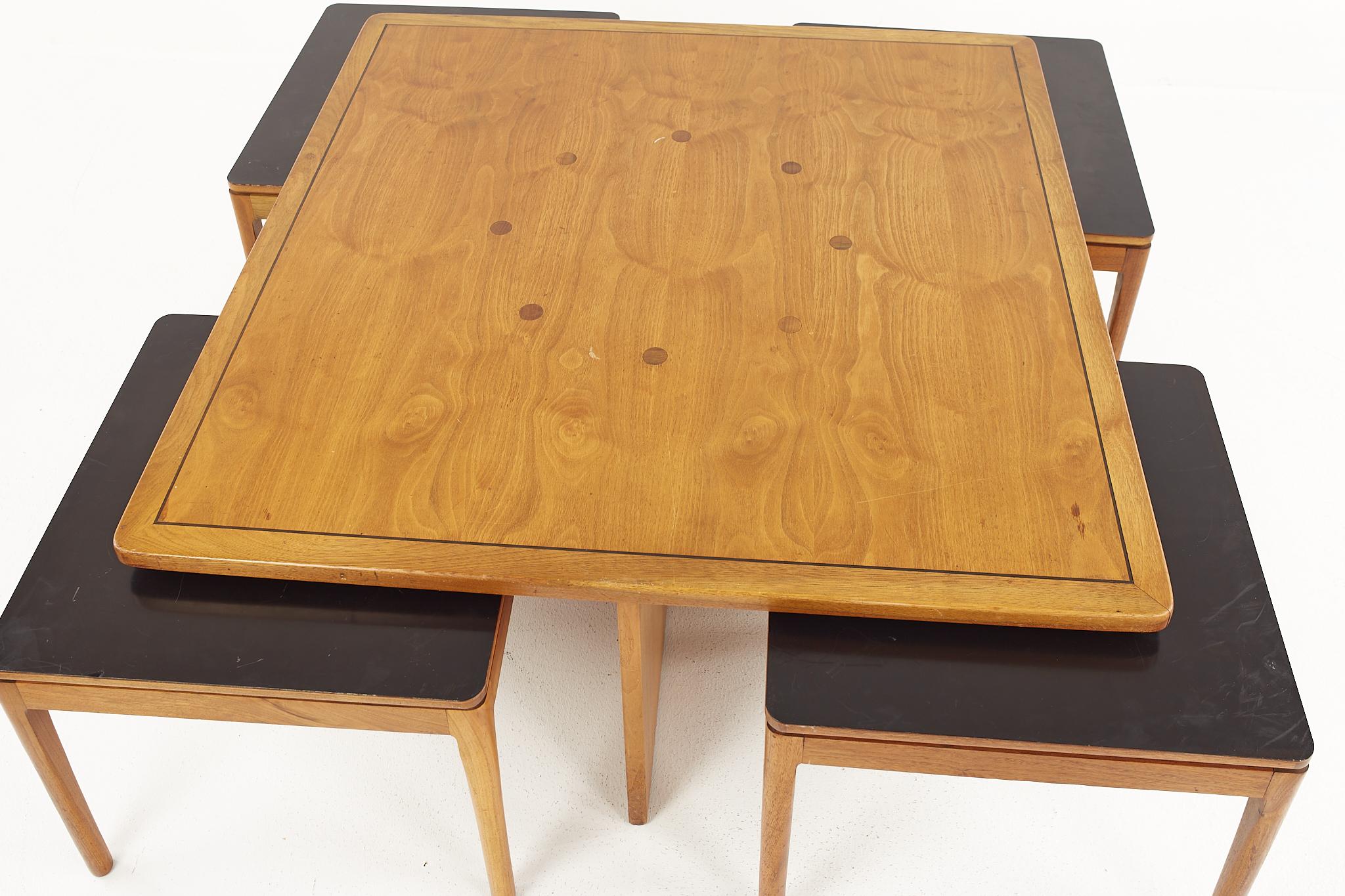 Kipp Stewart Drexel Declaration Mcm Black Laminate and Walnut Nesting Table Set In Good Condition For Sale In Countryside, IL