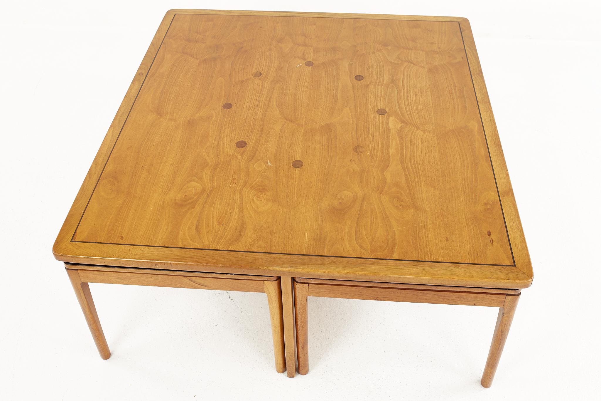 Late 20th Century Kipp Stewart Drexel Declaration Mcm Black Laminate and Walnut Nesting Table Set For Sale