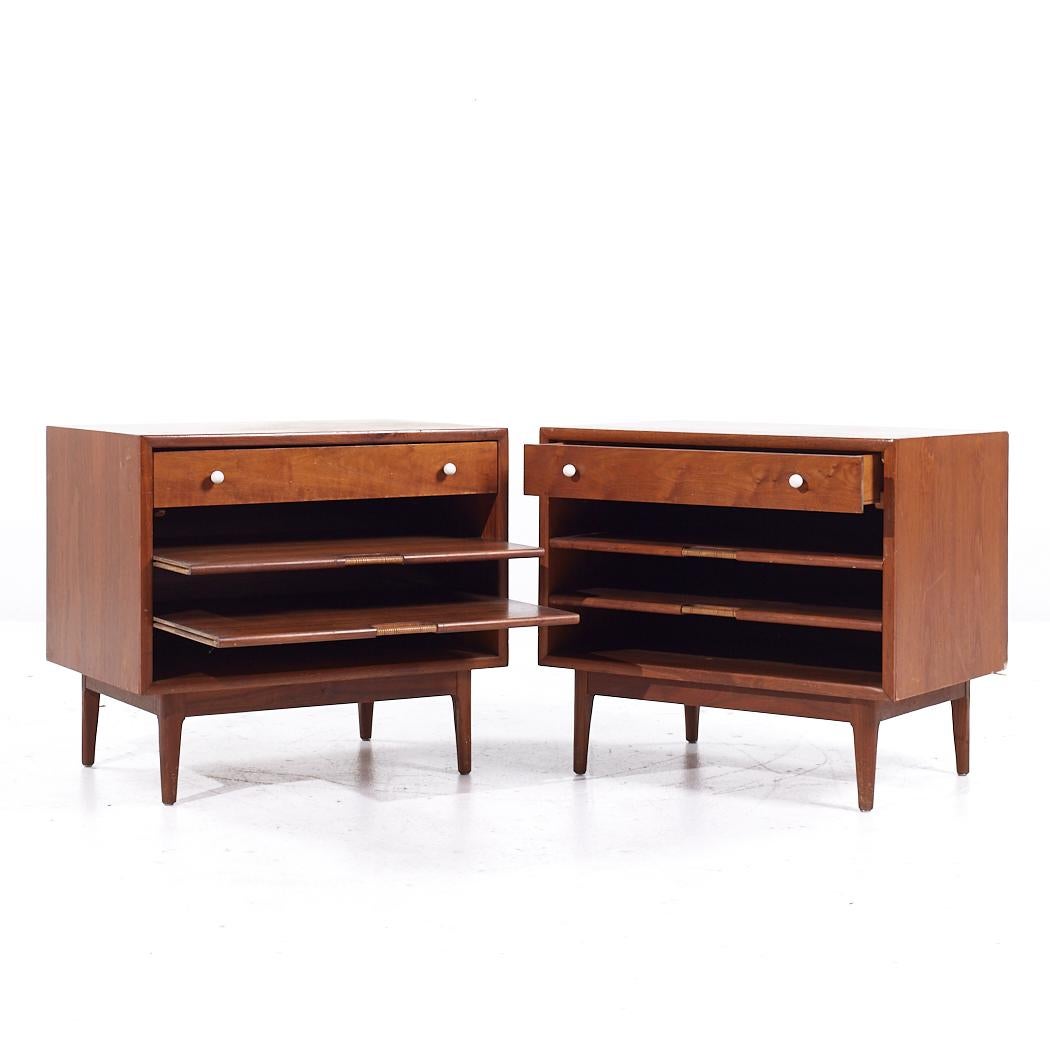 Kipp Stewart for Drexel Declaration Mid Century Magazine Rack End Table Nightstands - Pair

Each nightstand measures: 26 wide x 18 deep x 23.25 inches high

All pieces of furniture can be had in what we call restored vintage condition. That means