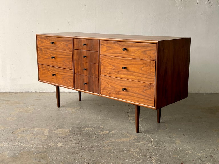 Kipp Stewart Drexel MidCentury Modern Walnut 10 Drawer Dresser For