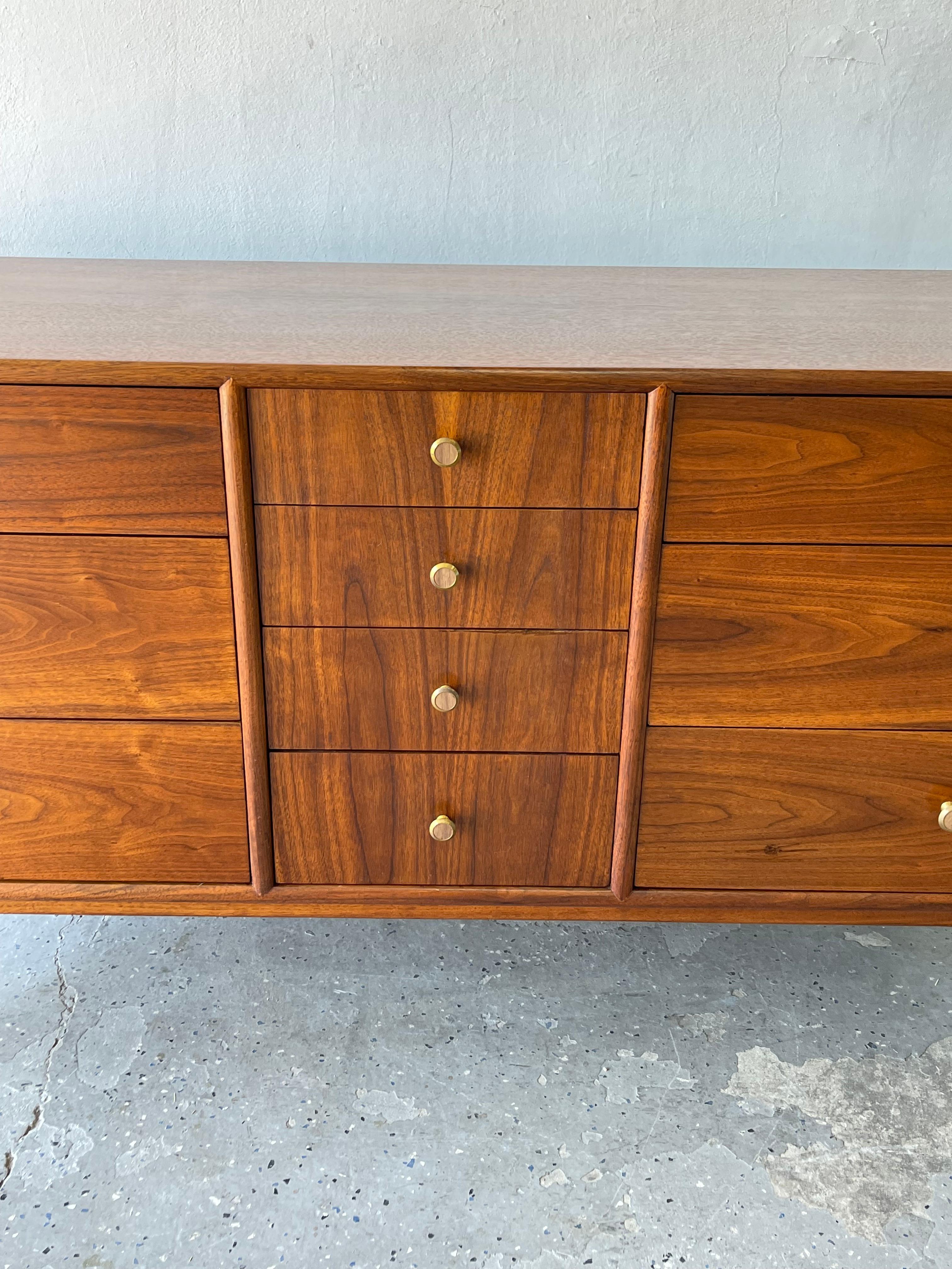 Mid-20th Century Kipp Stewart  Drexel  Mid Century Modern  Walnut 10 drawer dresser