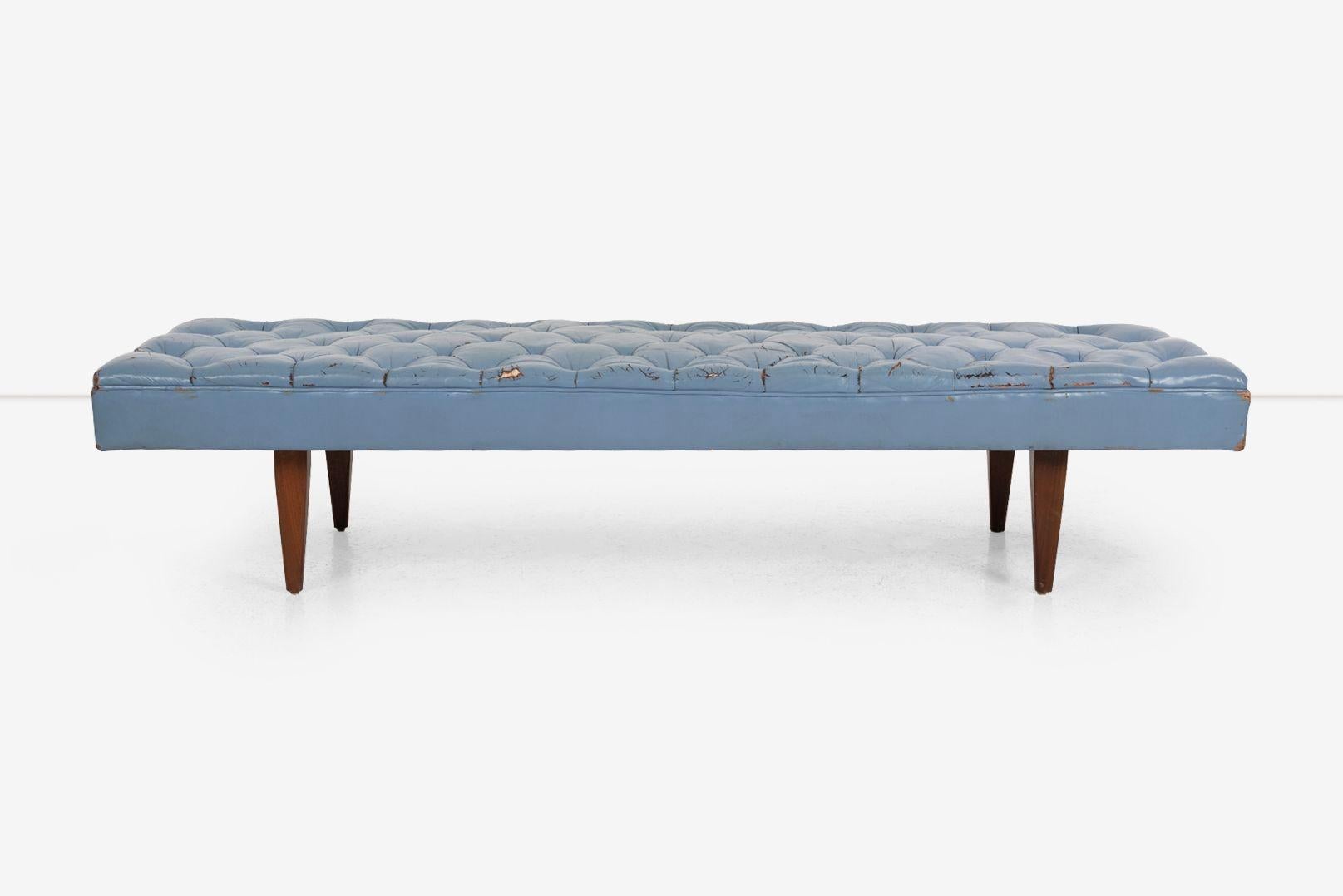 American Kipp Stewart for Calvin Furniture Blue Leather Diamond Tufted Daybed 1960 For Sale