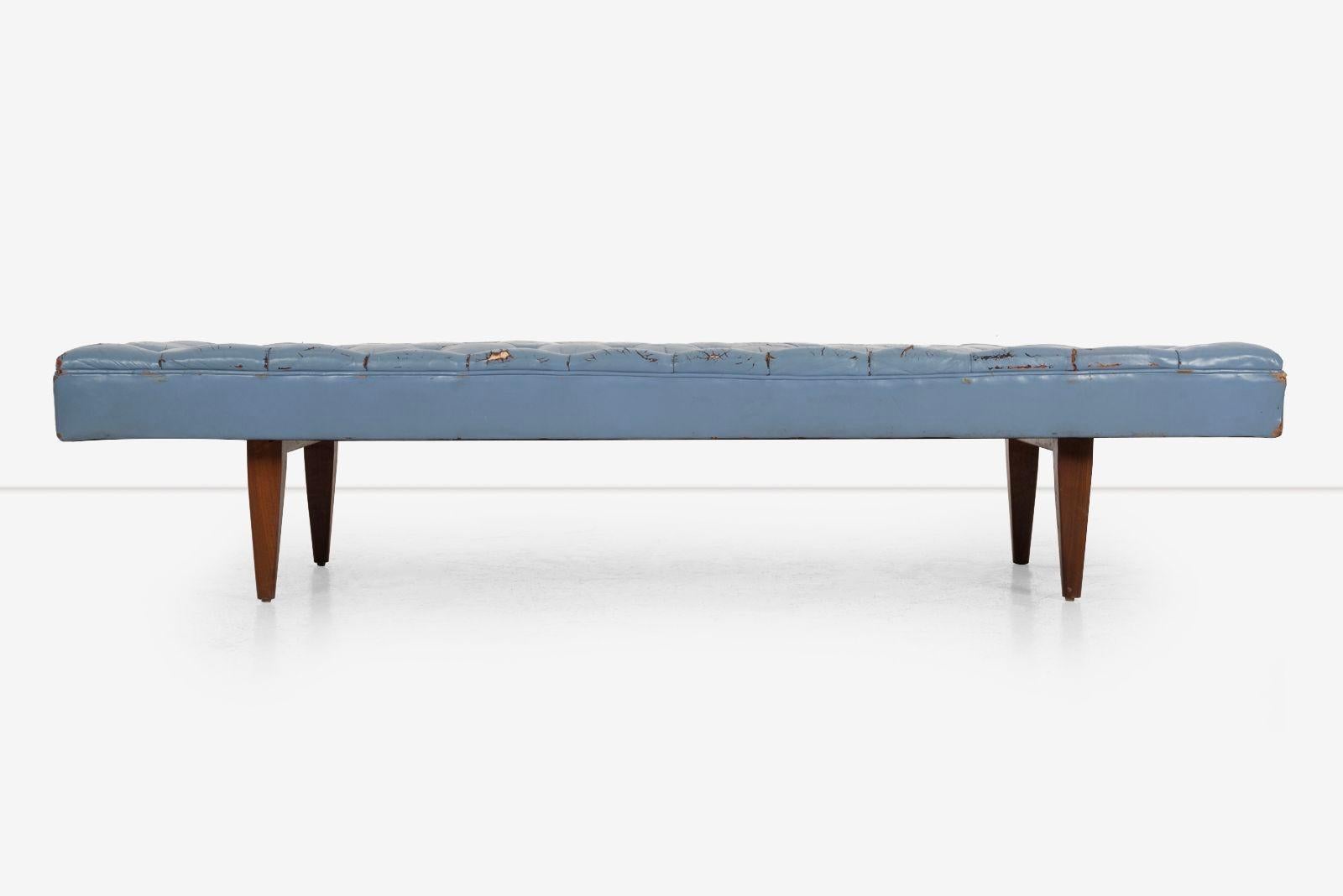 Appliqué Kipp Stewart for Calvin Furniture Blue Leather Diamond Tufted Daybed 1960 For Sale